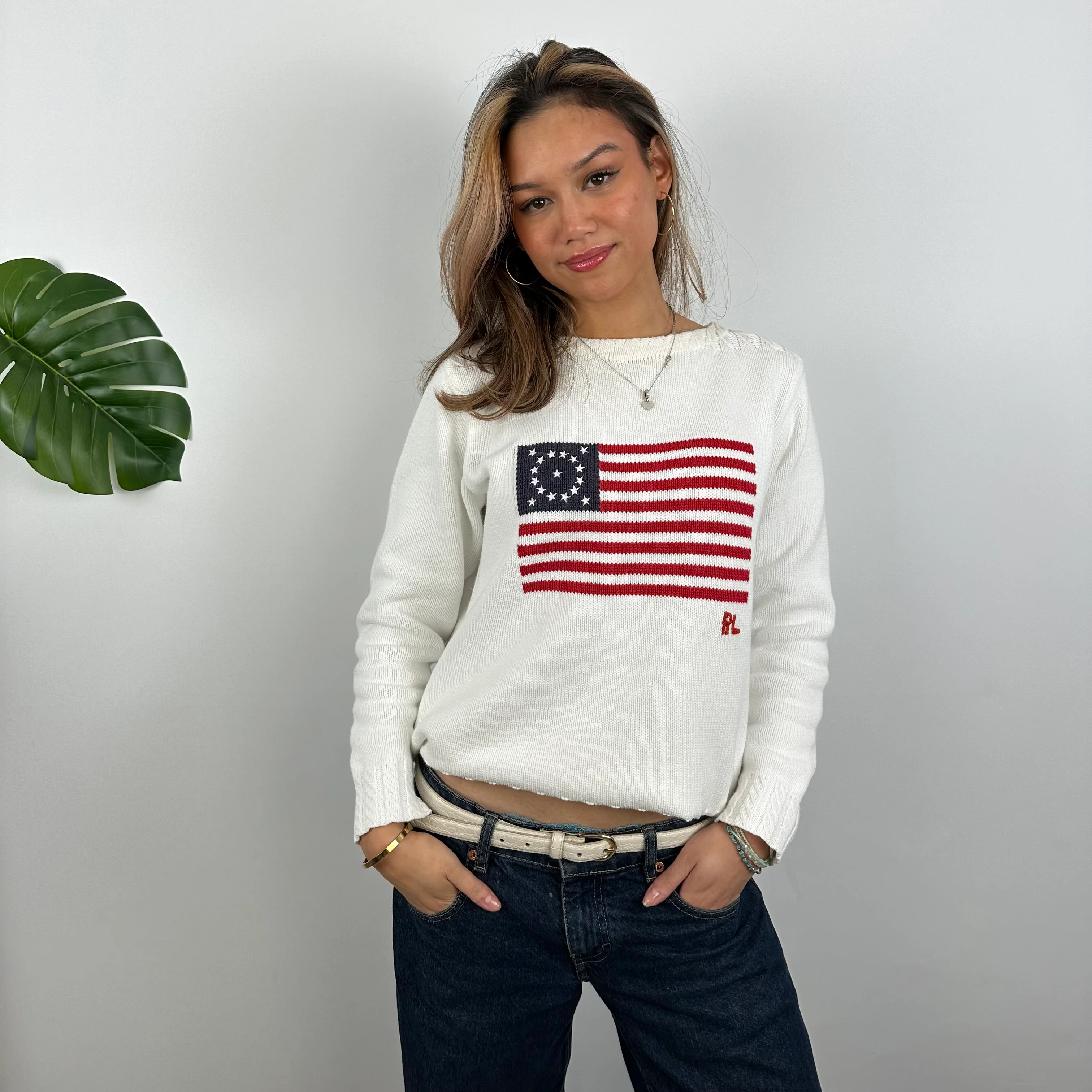 Polo Ralph Lauren White Embroidered Spell Out Knitted Sweater (S) - Image 2