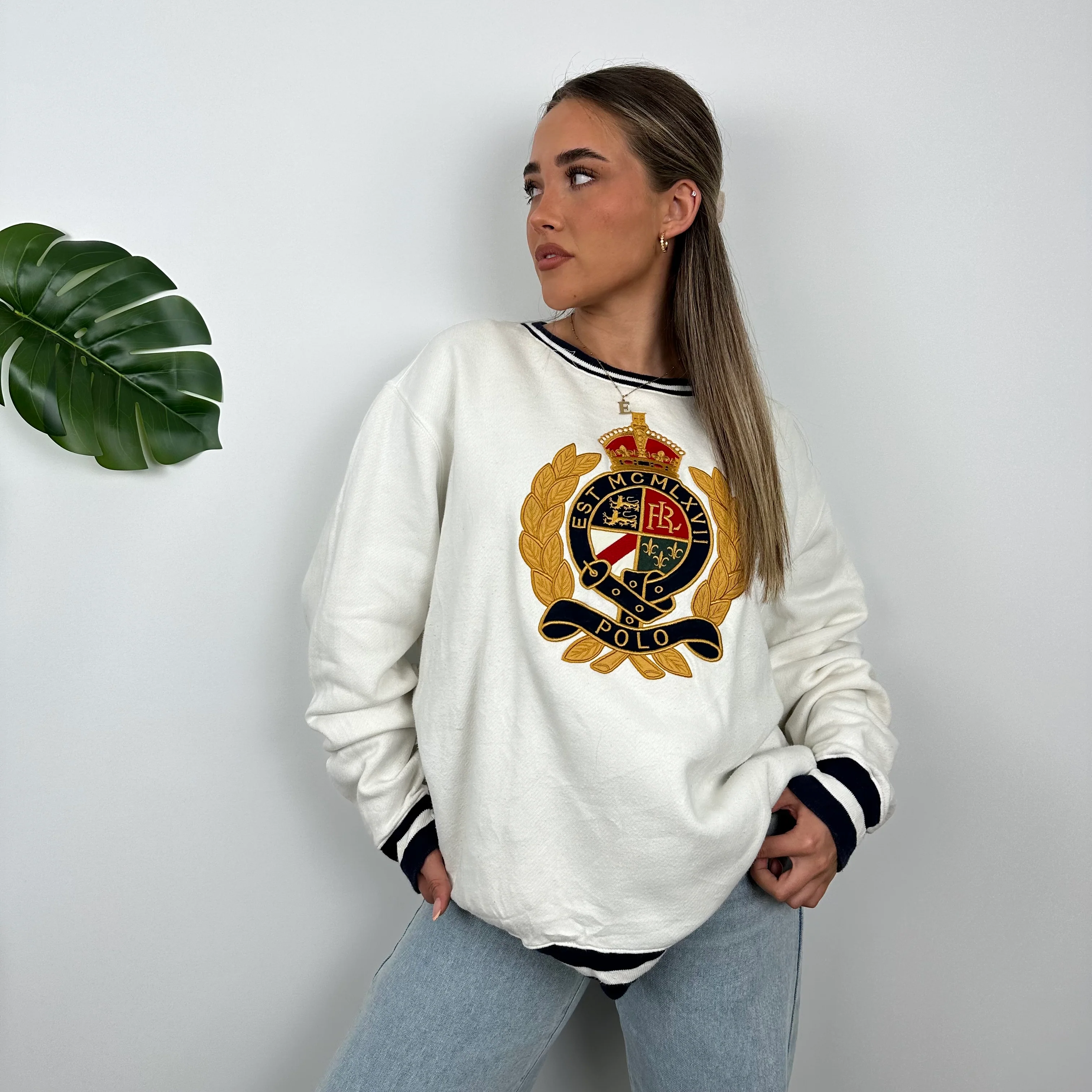 Polo Ralph Lauren White Embroidered Spell Out Sweatshirt (L) - Image 2