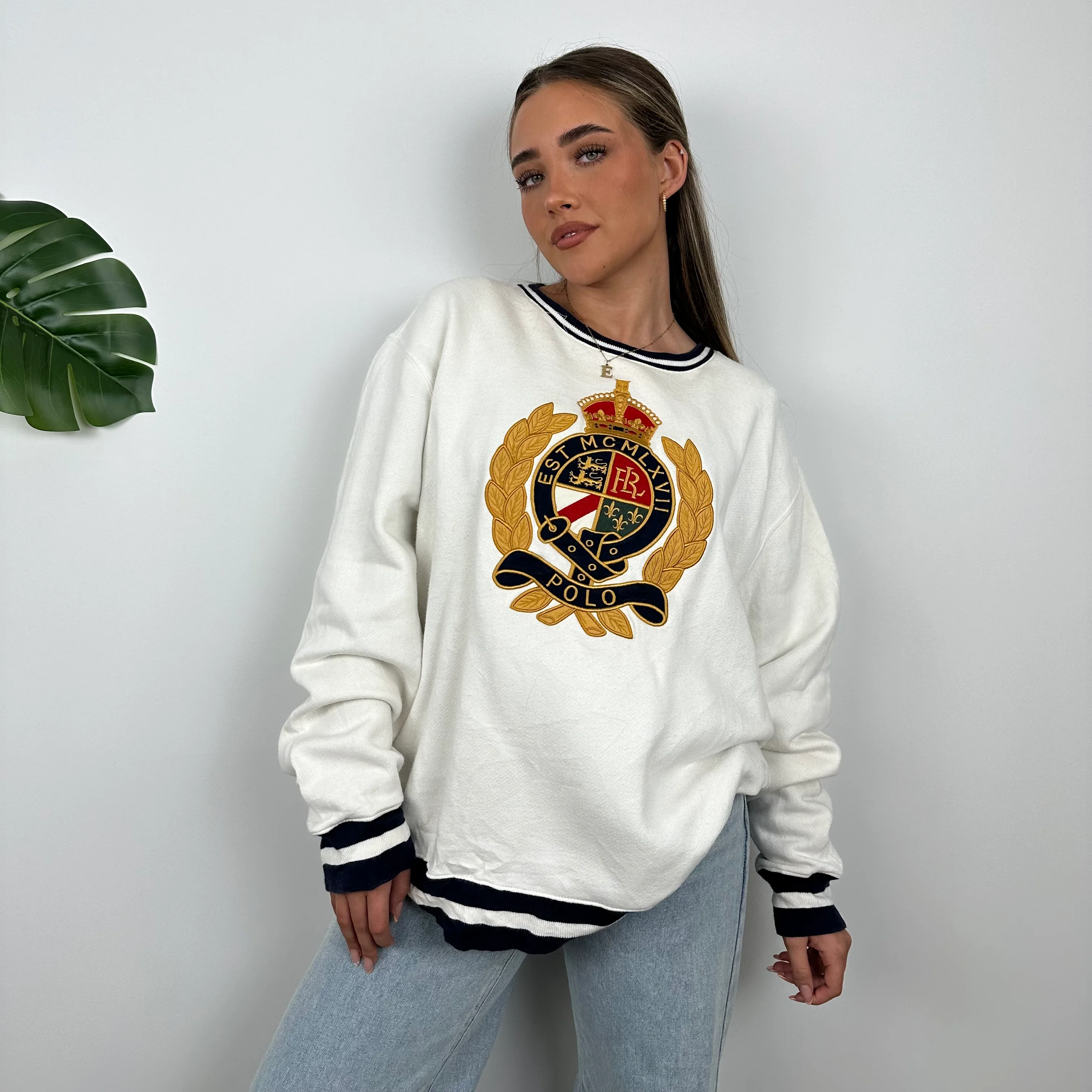 Polo Ralph Lauren White Embroidered Spell Out Sweatshirt (L) - Image 3
