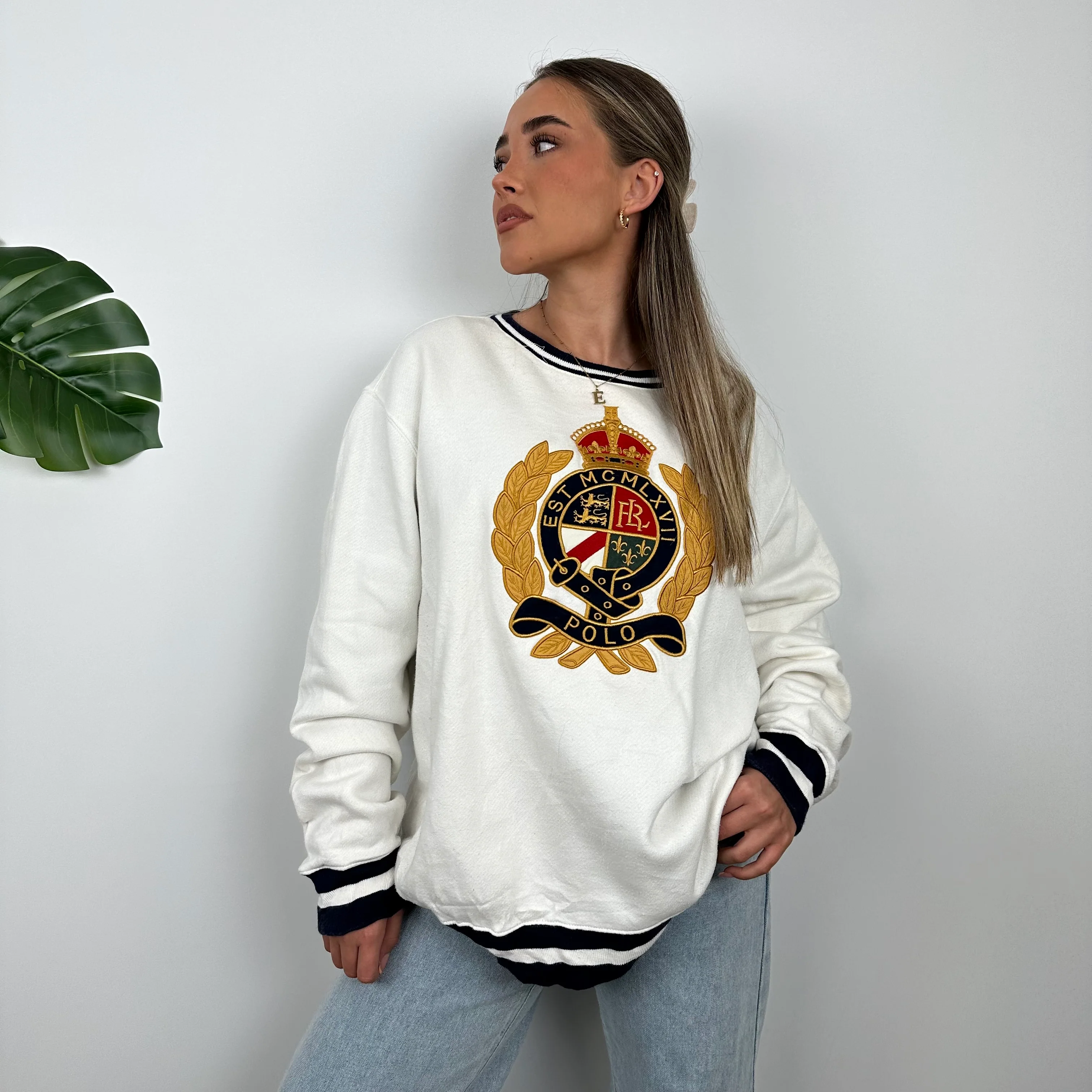Polo Ralph Lauren White Embroidered Spell Out Sweatshirt (L) - Image 5