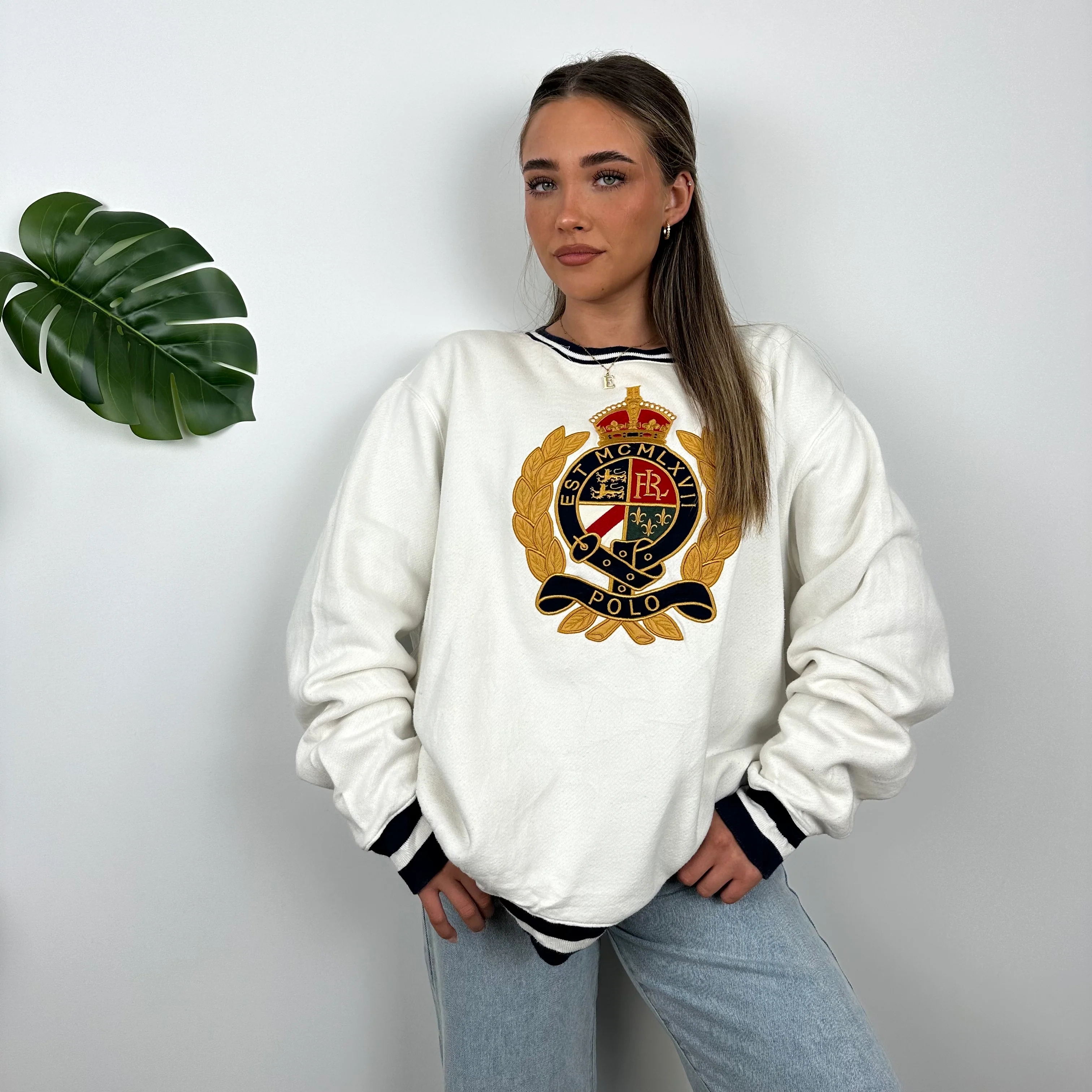 Polo Ralph Lauren White Embroidered Spell Out Sweatshirt (L) - Image 6