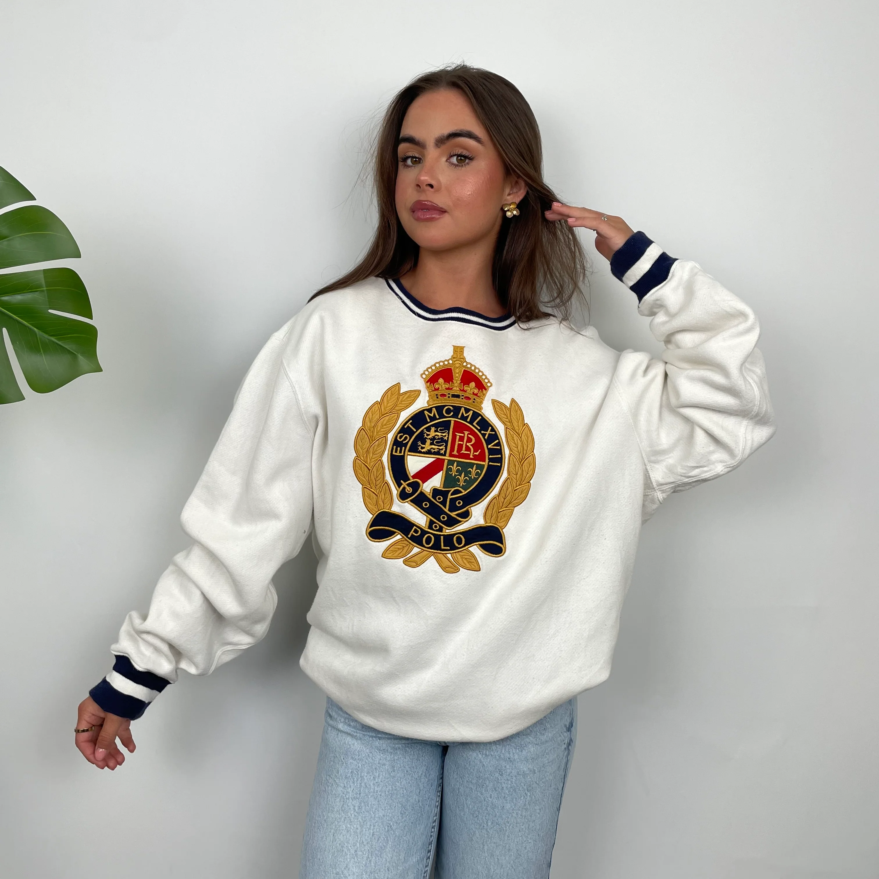 Polo Ralph Lauren White Embroidered Spell Out Sweatshirt (L) - Image 2