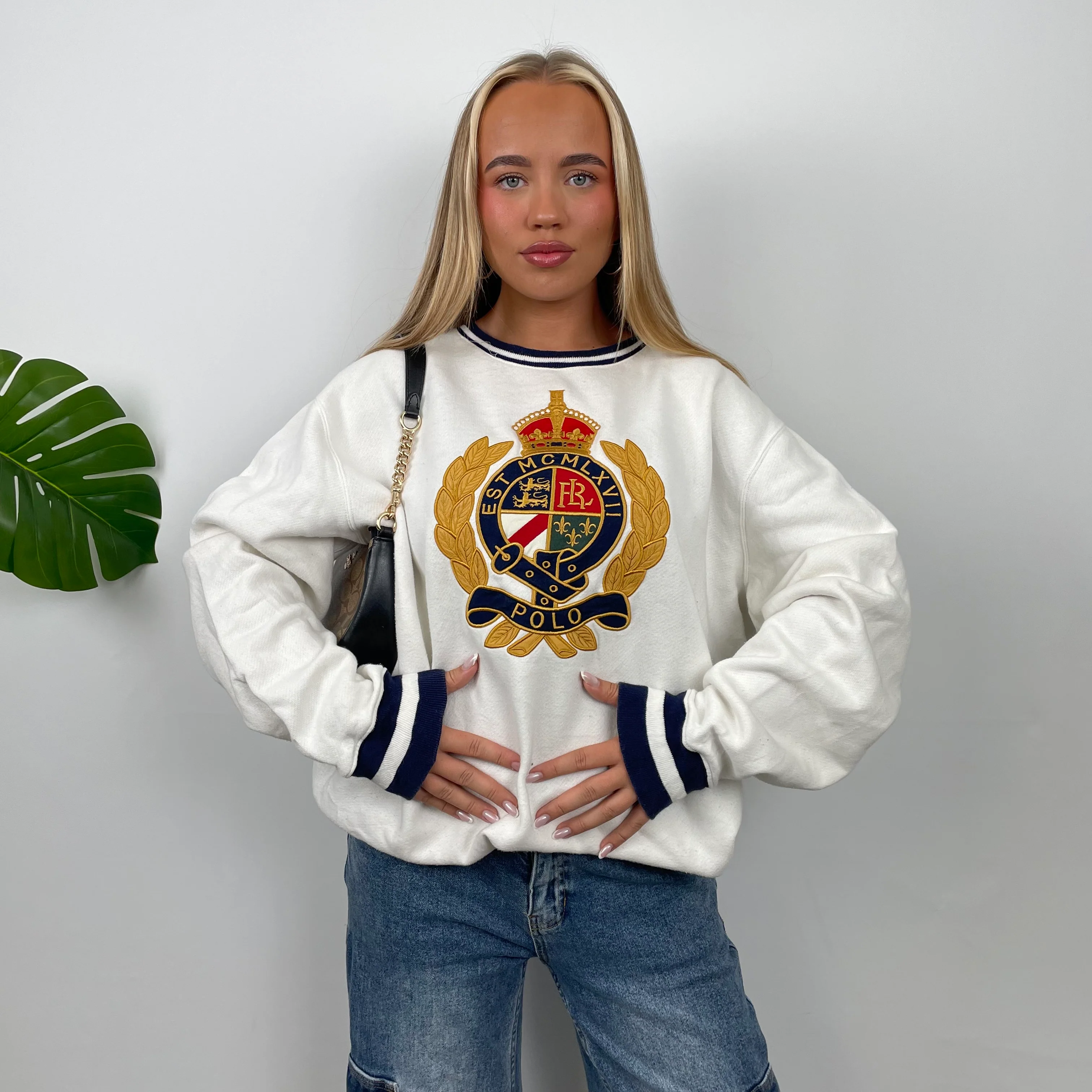 Polo Ralph Lauren White Embroidered Spell Out Sweatshirt (L) - Image 4