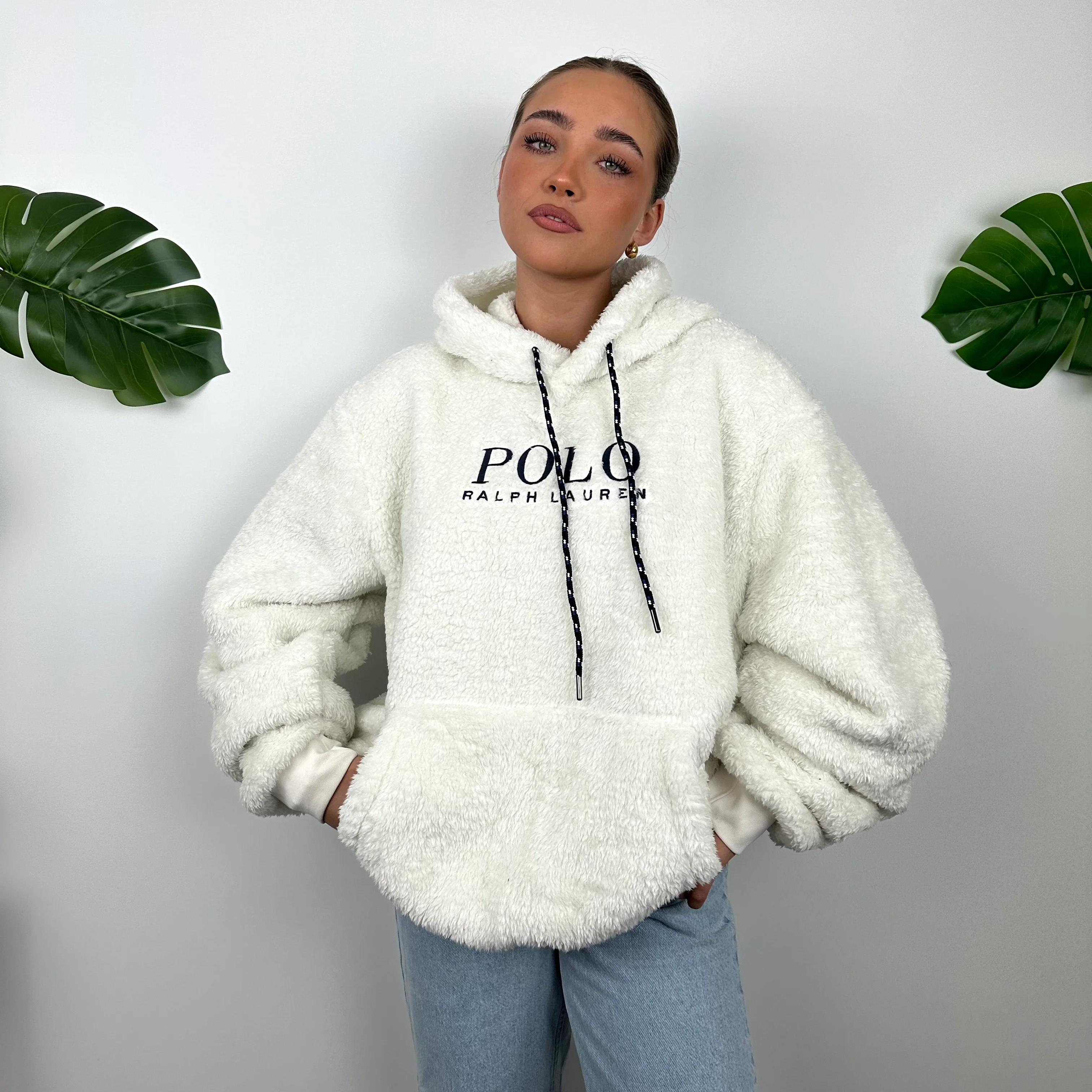 Polo Ralph Lauren White Embroidered Spell Out Teddy Bear Fleece Hoodie as worn by Danielle Collins (L) - Image 3