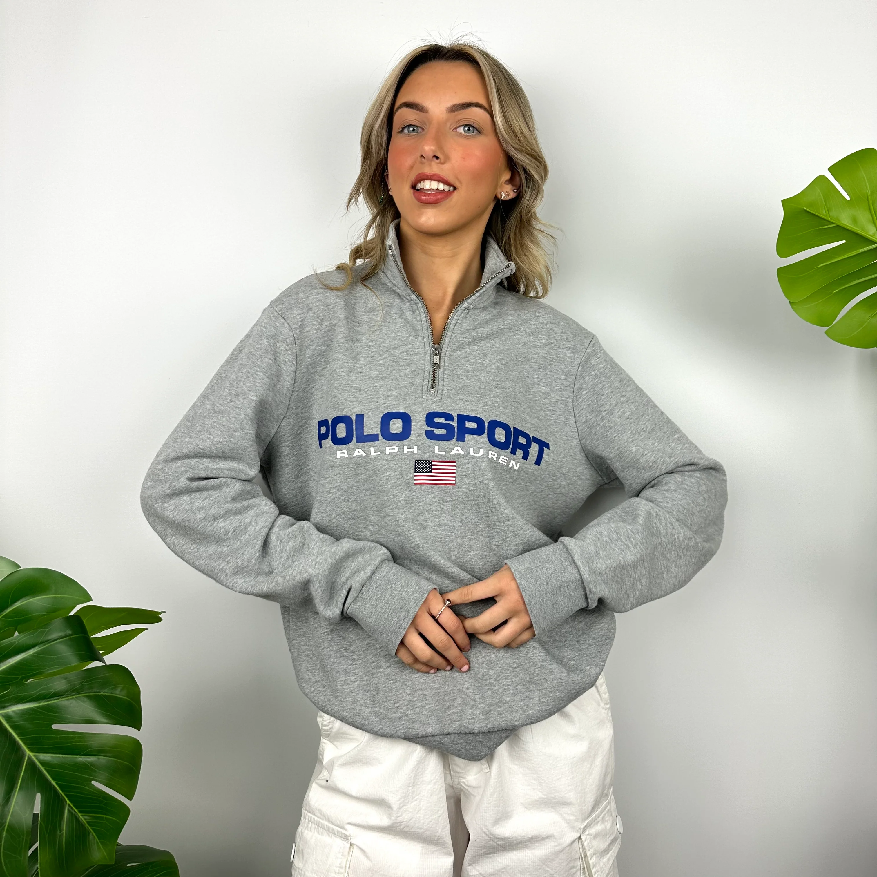 Polo Sport Ralph Lauren Grey Spell Out Quarter Zip Sweatshirt (M) - Image 2