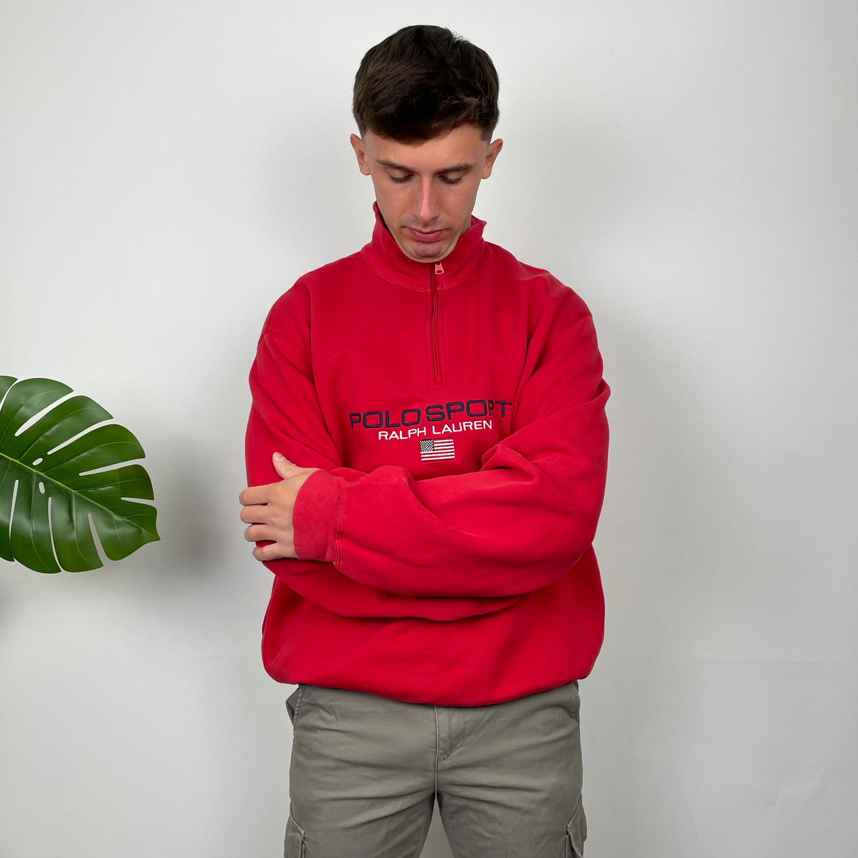 Polo Sport Ralph Lauren RARE Red Spell Out Quarter Zip Sweatshirt (XL) - Image 2