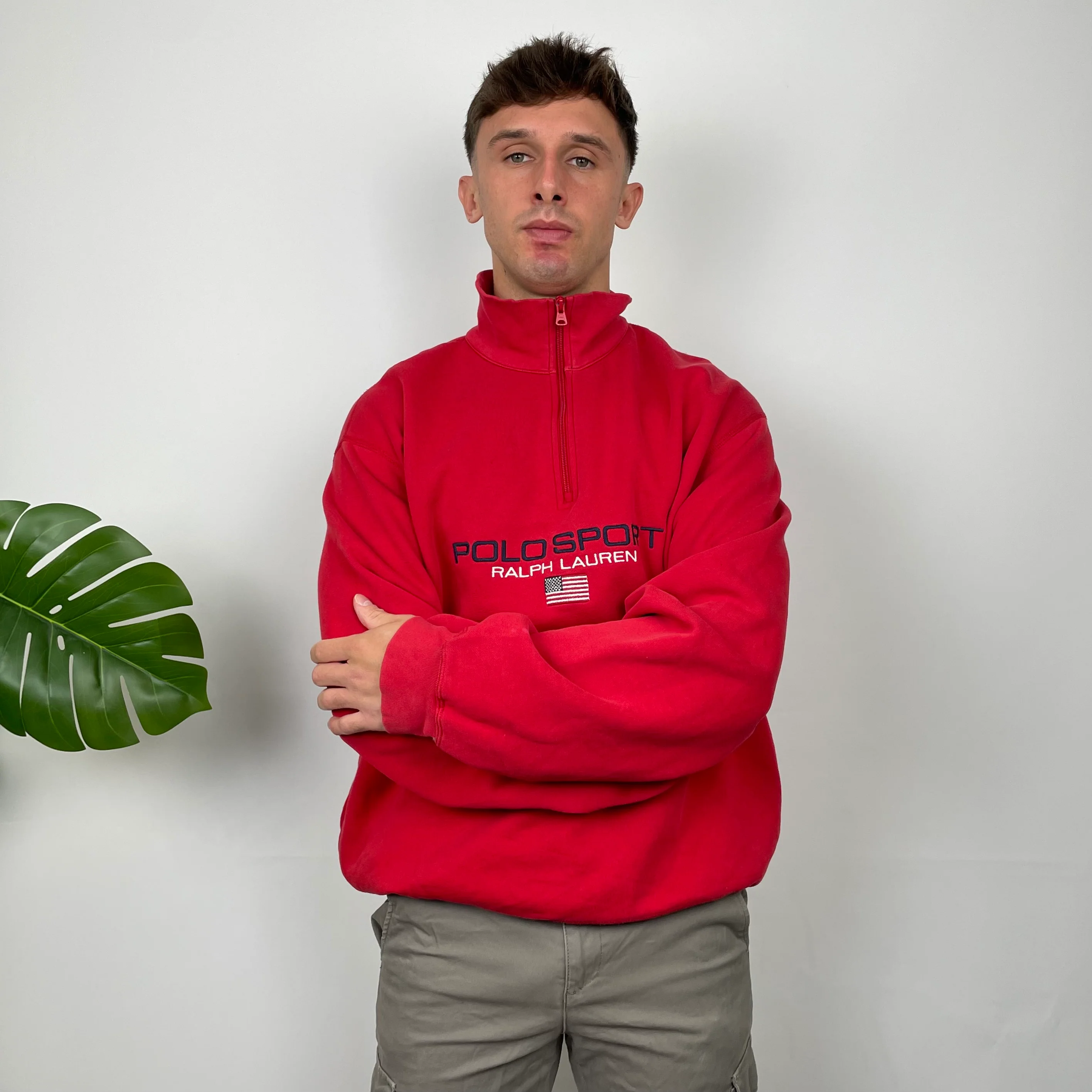 Polo Sport Ralph Lauren RARE Red Spell Out Quarter Zip Sweatshirt (XL) - Image 4