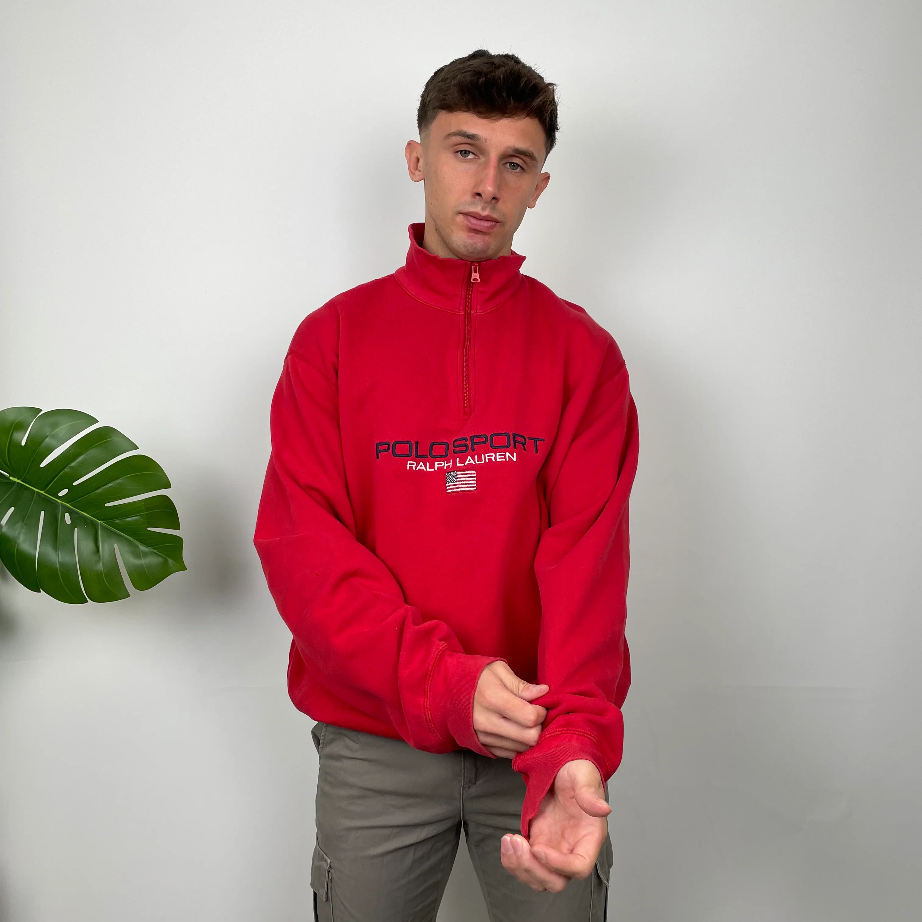 Polo Sport Ralph Lauren RARE Red Spell Out Quarter Zip Sweatshirt (XL) - Image 6