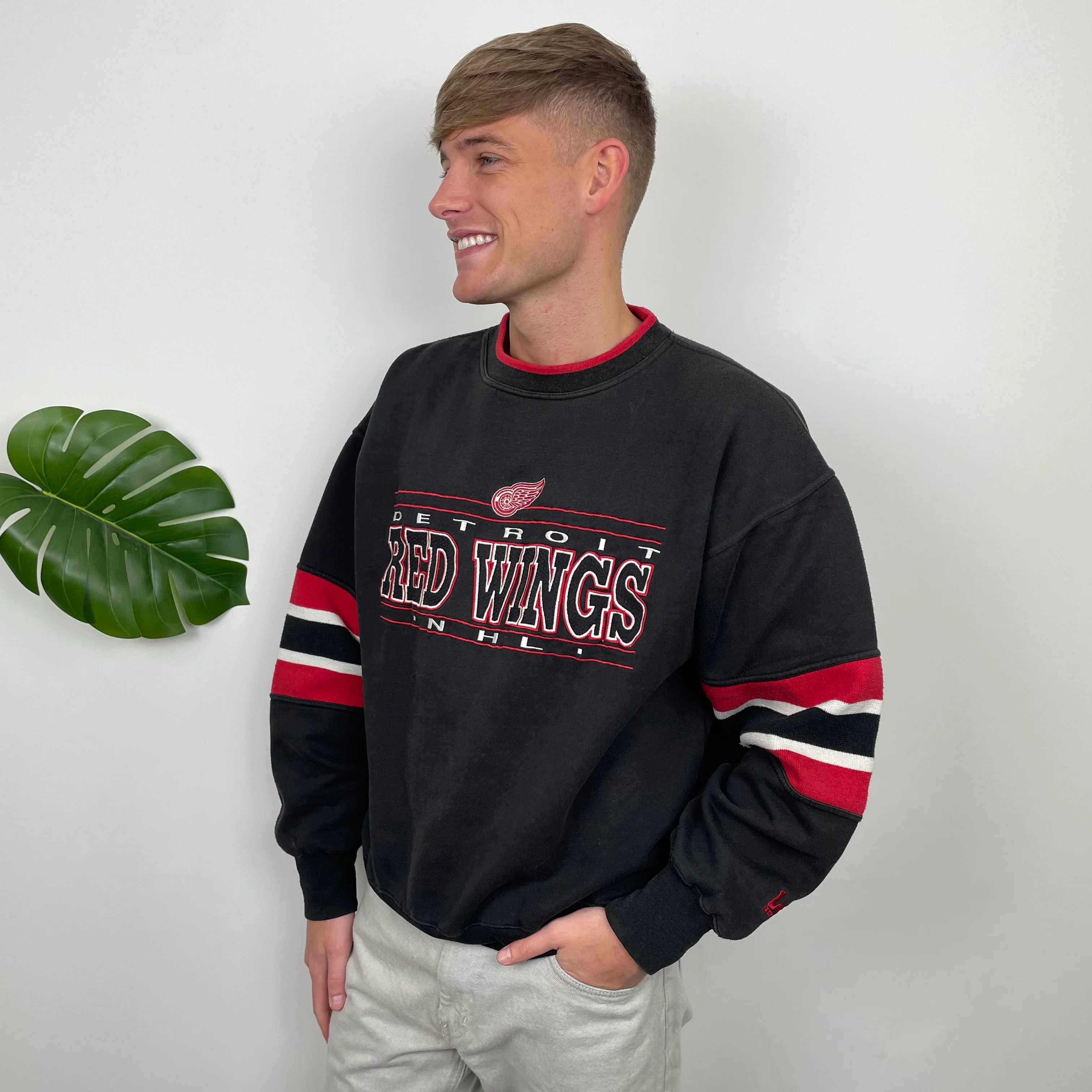 Red Wings NHL Black Embroidered Spell Out sweatshirt (M) - Image 2