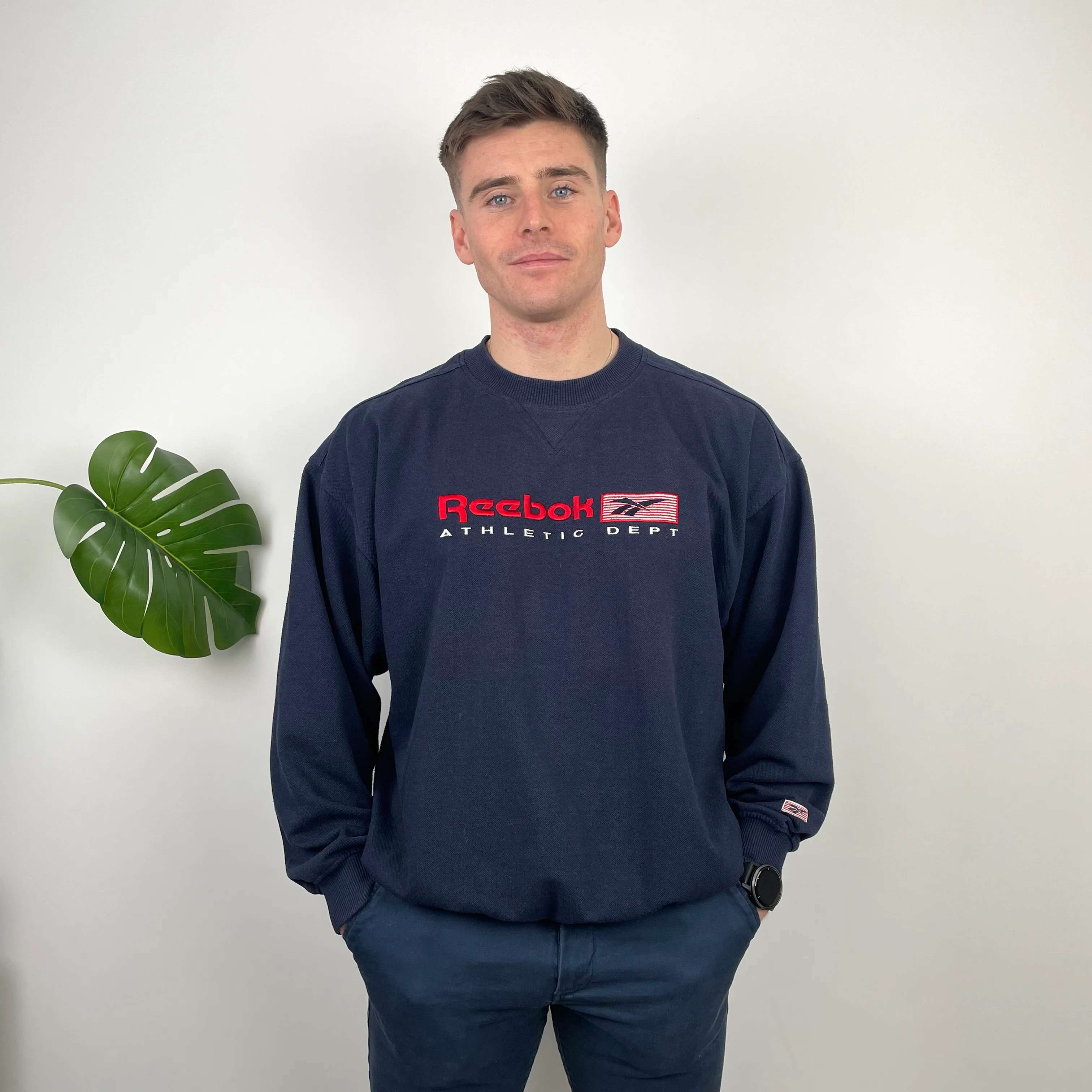Reebok Athletic Navy Embroidered Spell Out Sweatshirt (L)