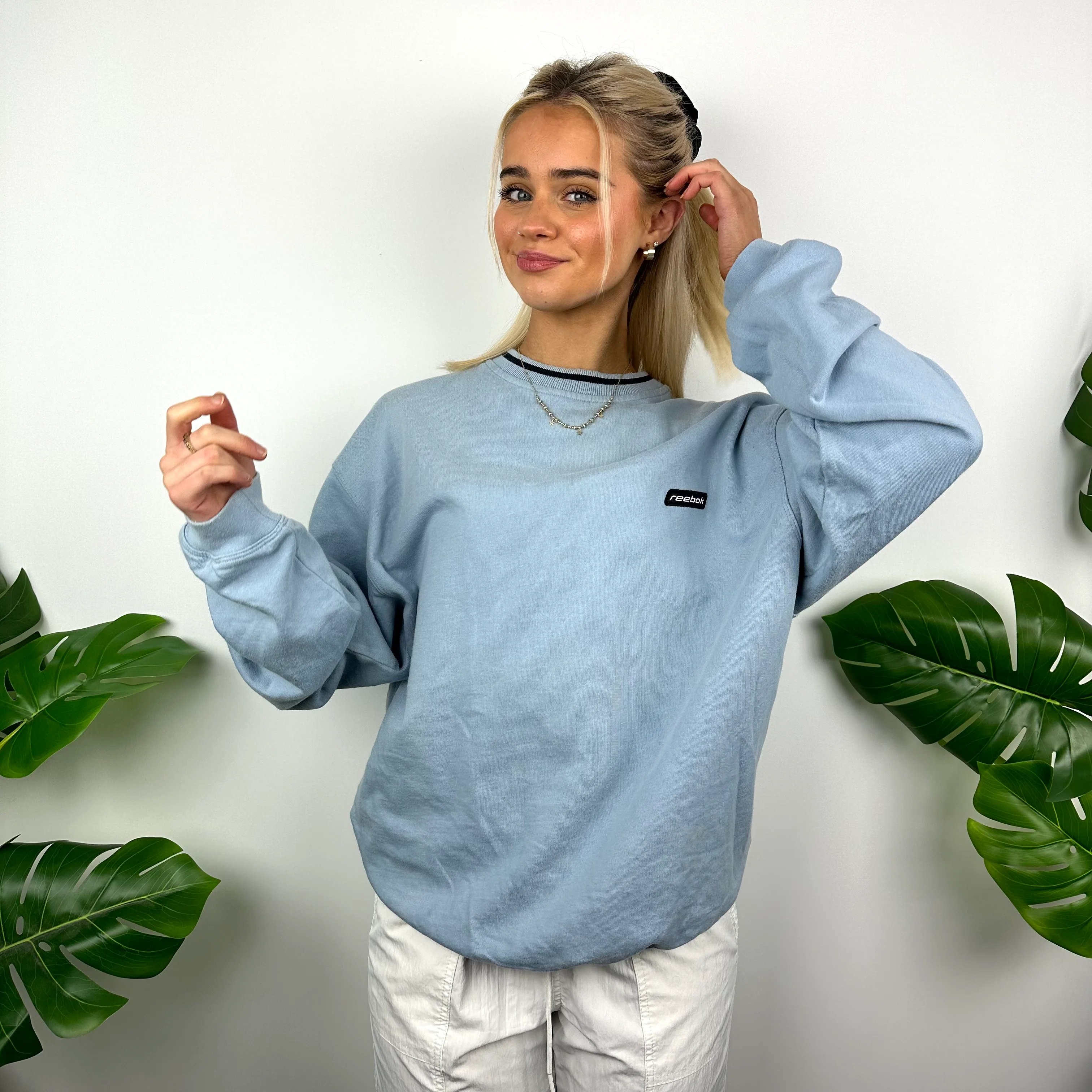 Reebok Baby Blue Embroidered Spell Out Sweatshirt (M) - Image 4