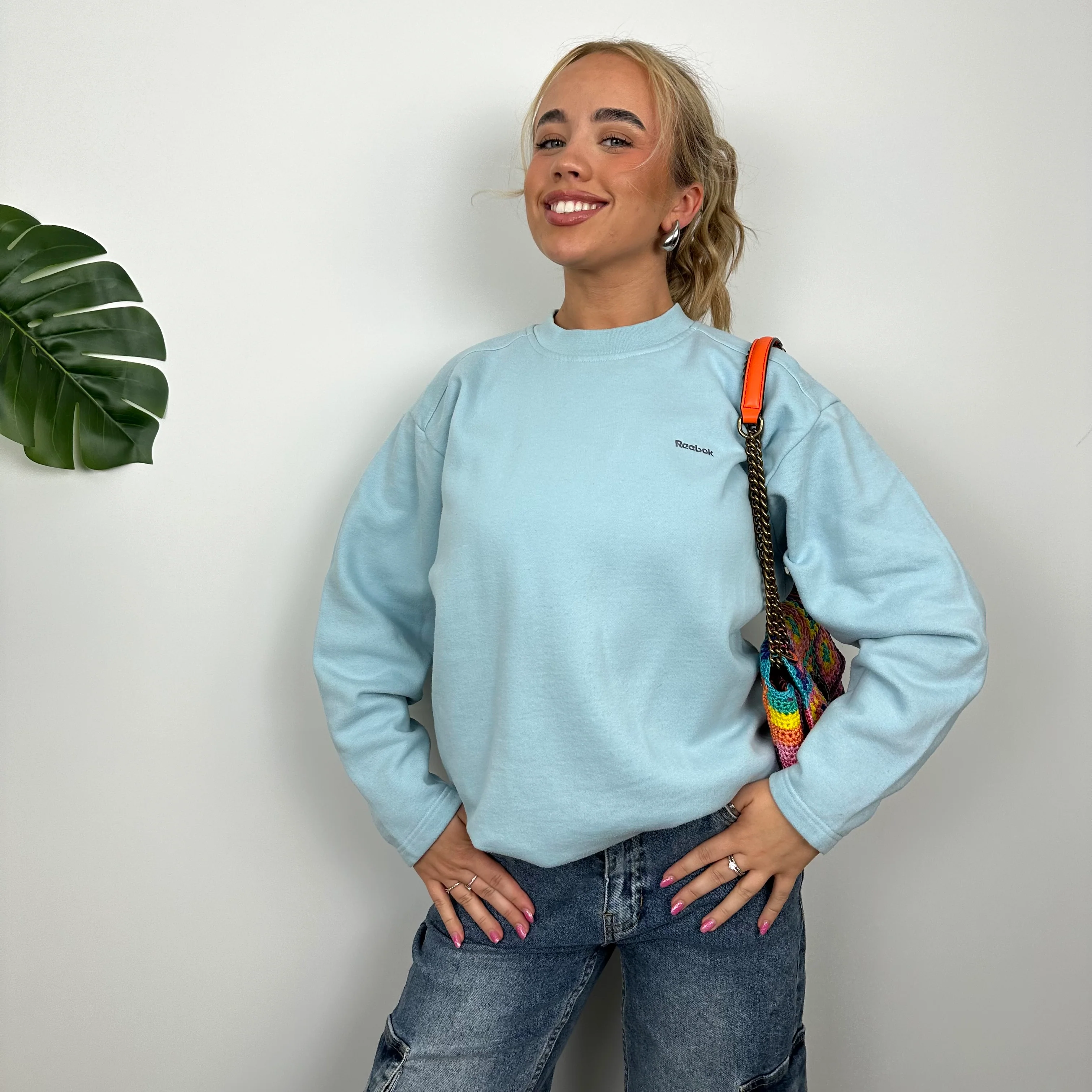 Reebok Baby Blue Embroidered Spell Out Sweatshirt (S) - Image 7
