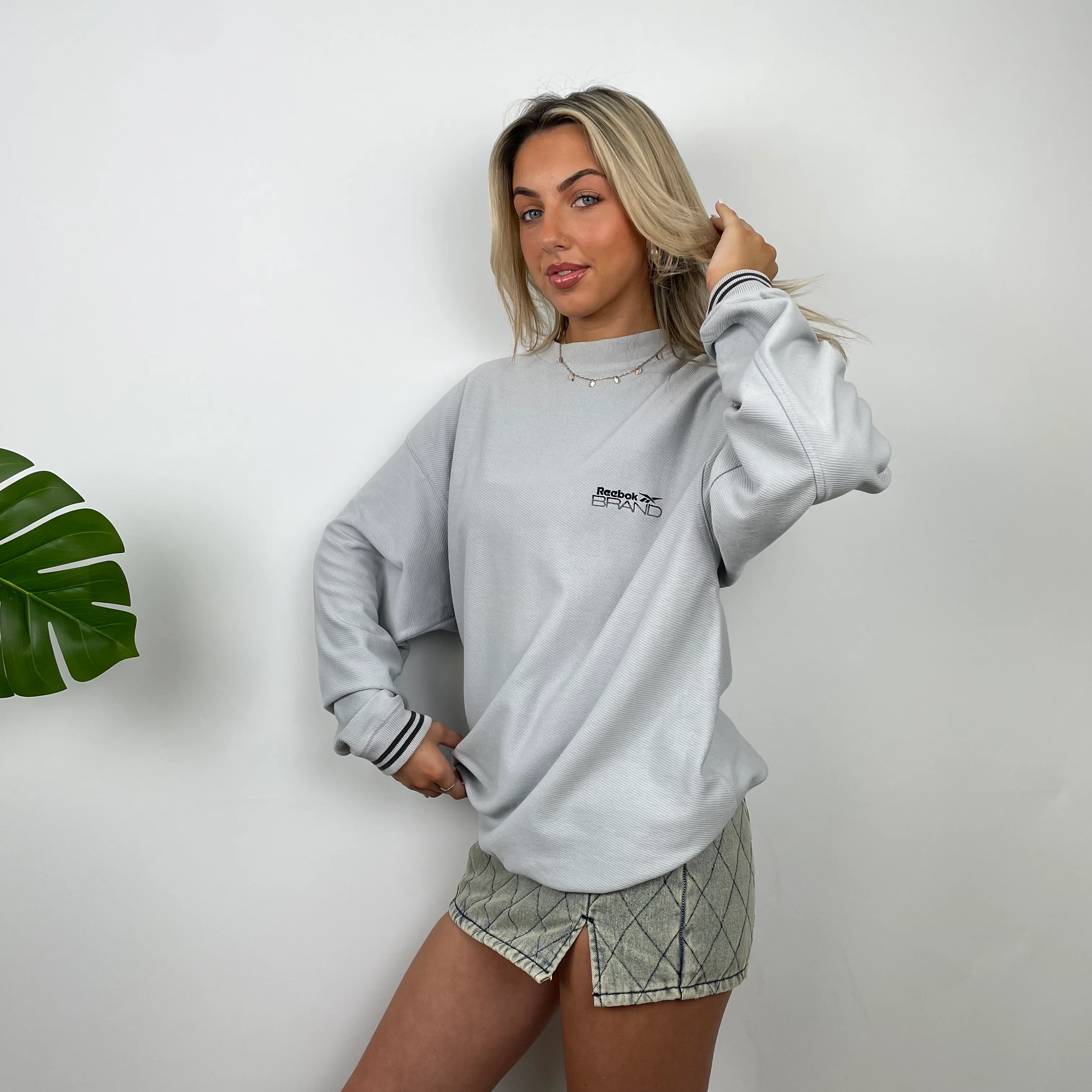 Reebok Baby Blue Embroidered Spell Out Sweatshirt (M) - Image 4