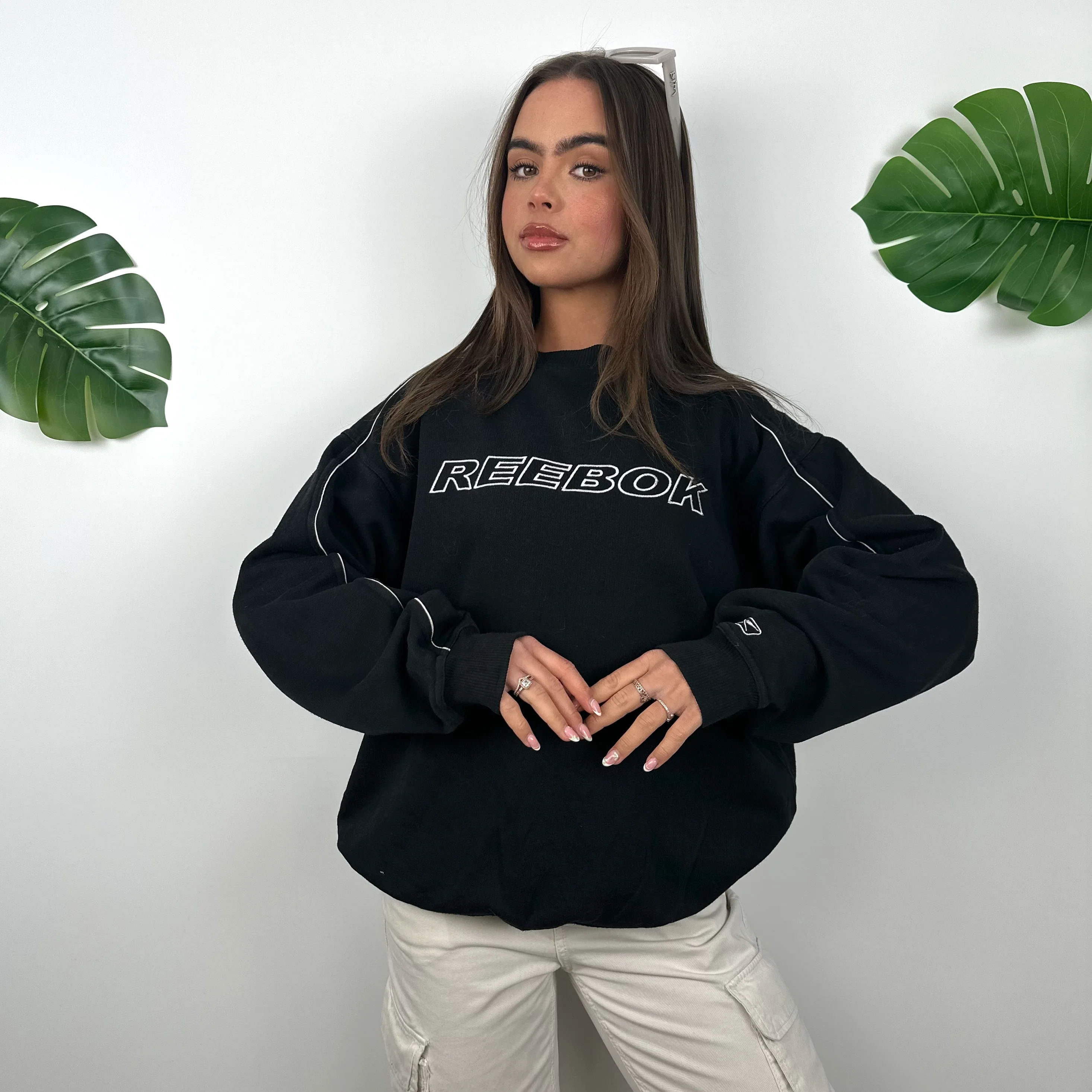 Reebok Black Embroidered Spell Out Sweatshirt (M) - Image 6