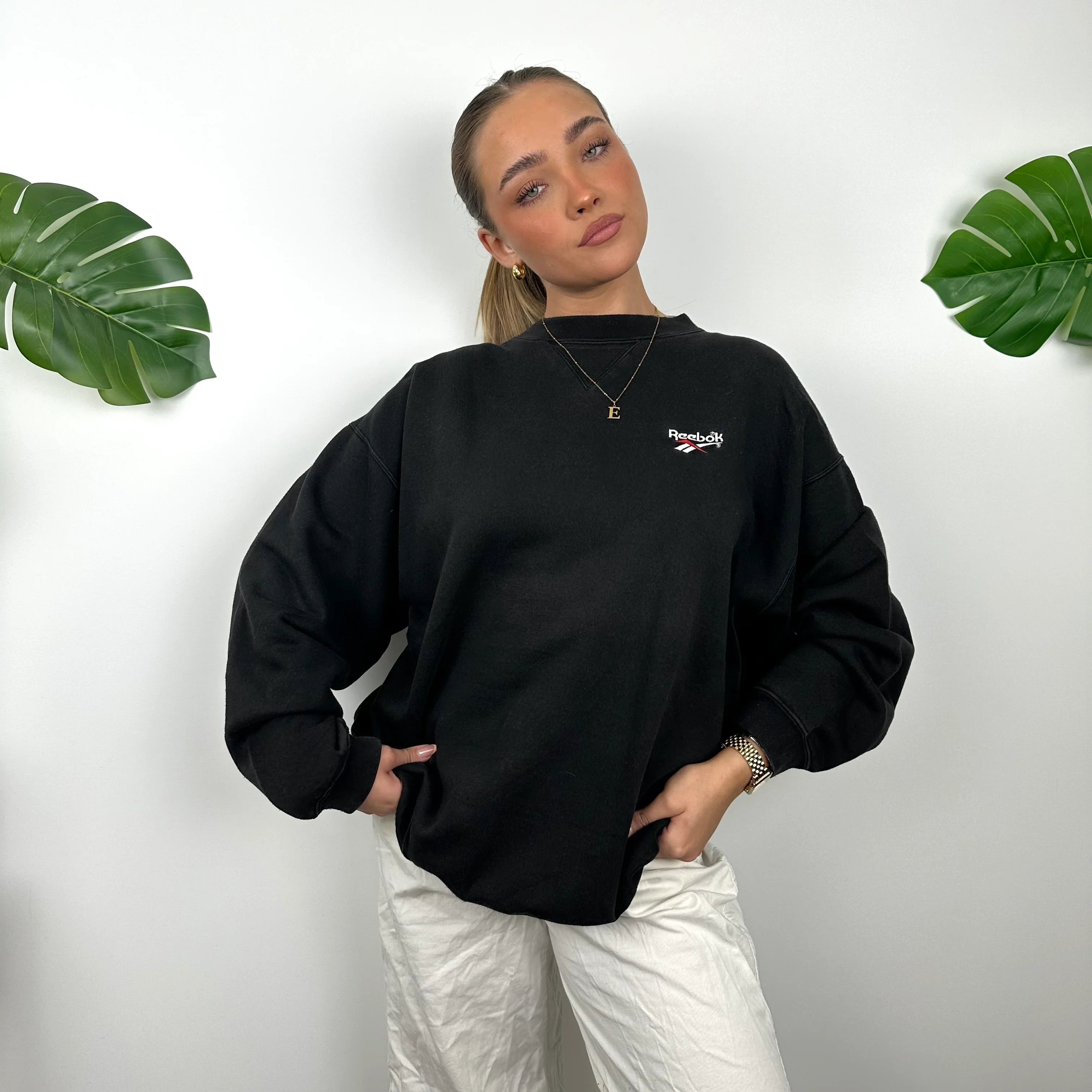 Reebok Black Embroidered Spell Out Sweatshirt (XL)