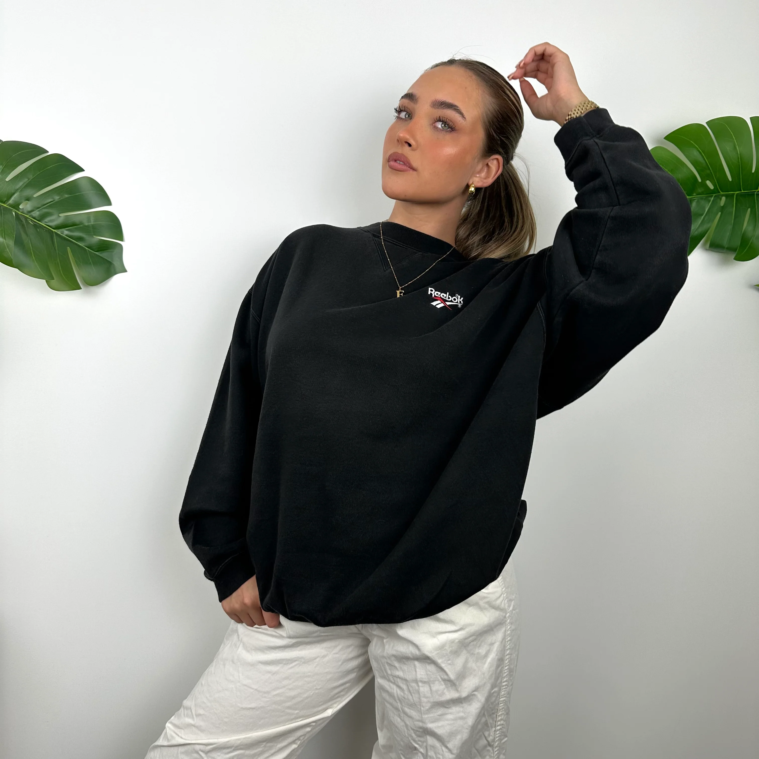 Reebok Black Embroidered Spell Out Sweatshirt (XL) - Image 6