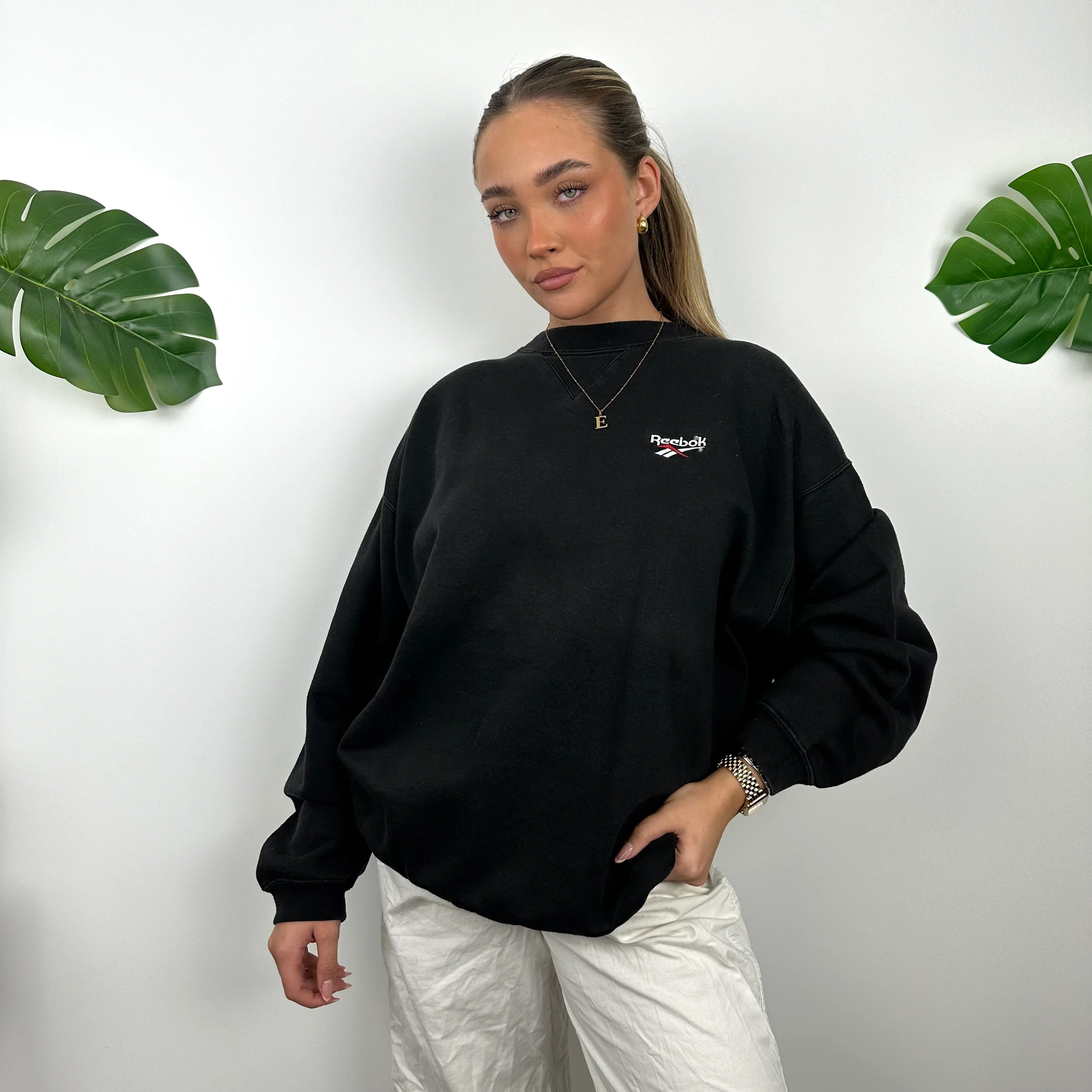 Reebok Black Embroidered Spell Out Sweatshirt (XL) - Image 7