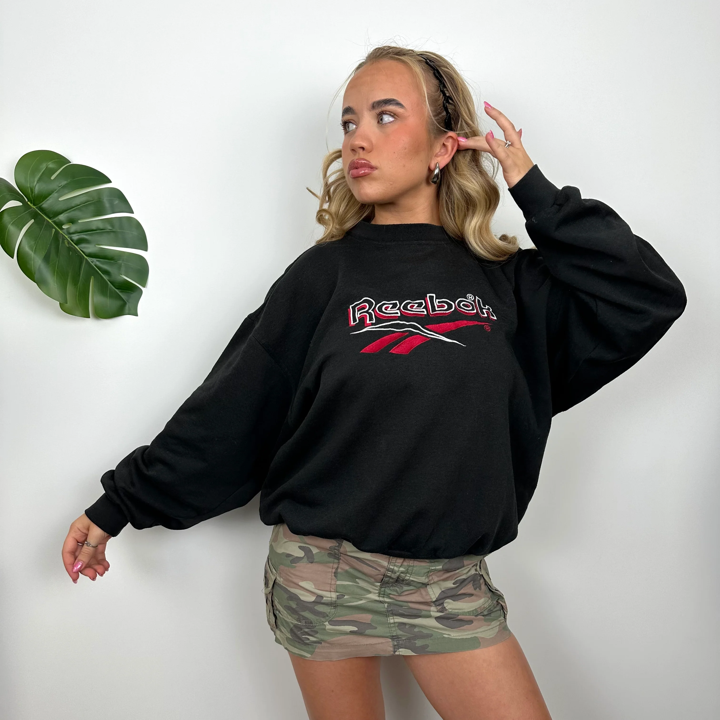 Reebok Black Embroidered Spell Out Sweatshirt (M) - Image 3