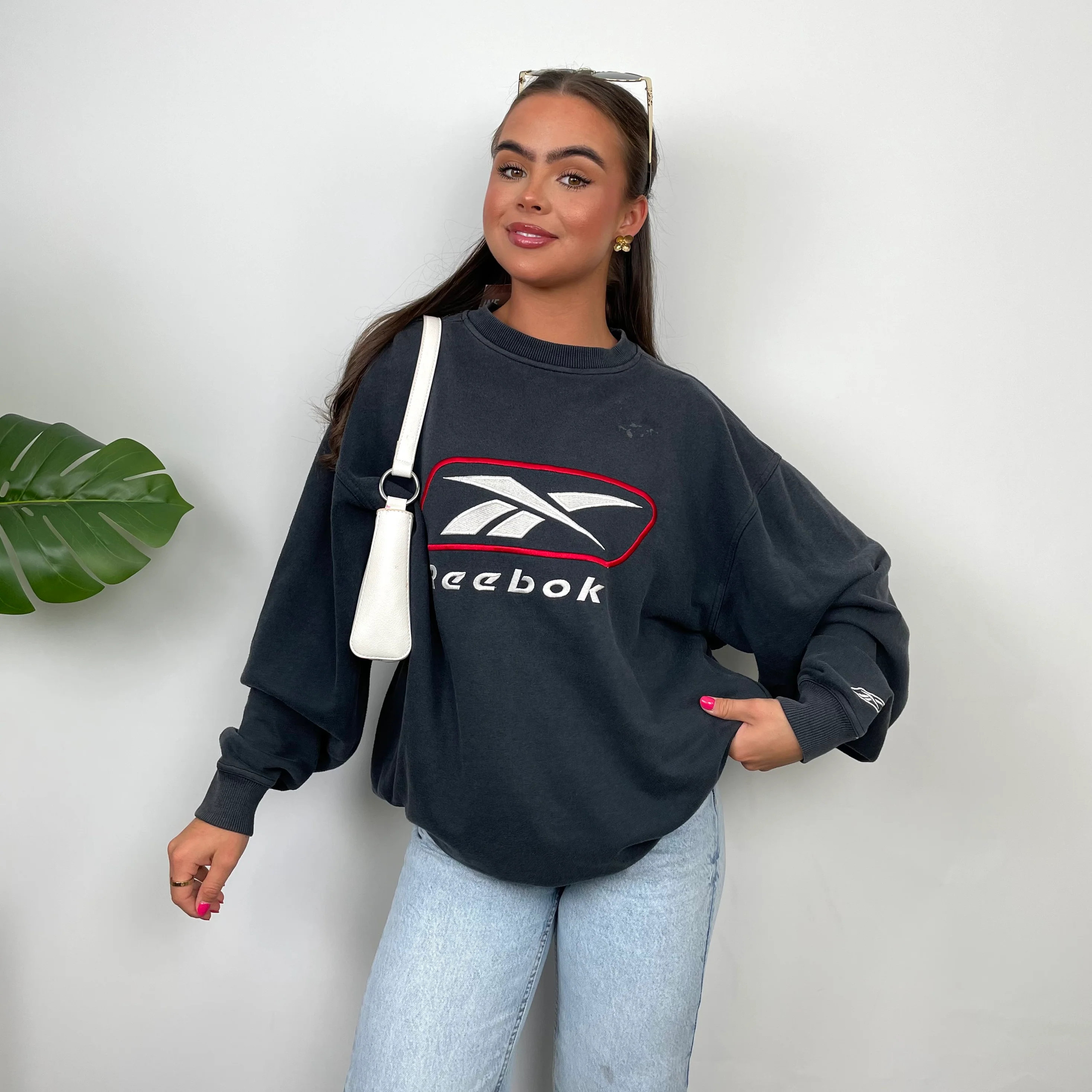 Reebok Black Embroidered Spell Out Sweatshirt (M) - Image 4