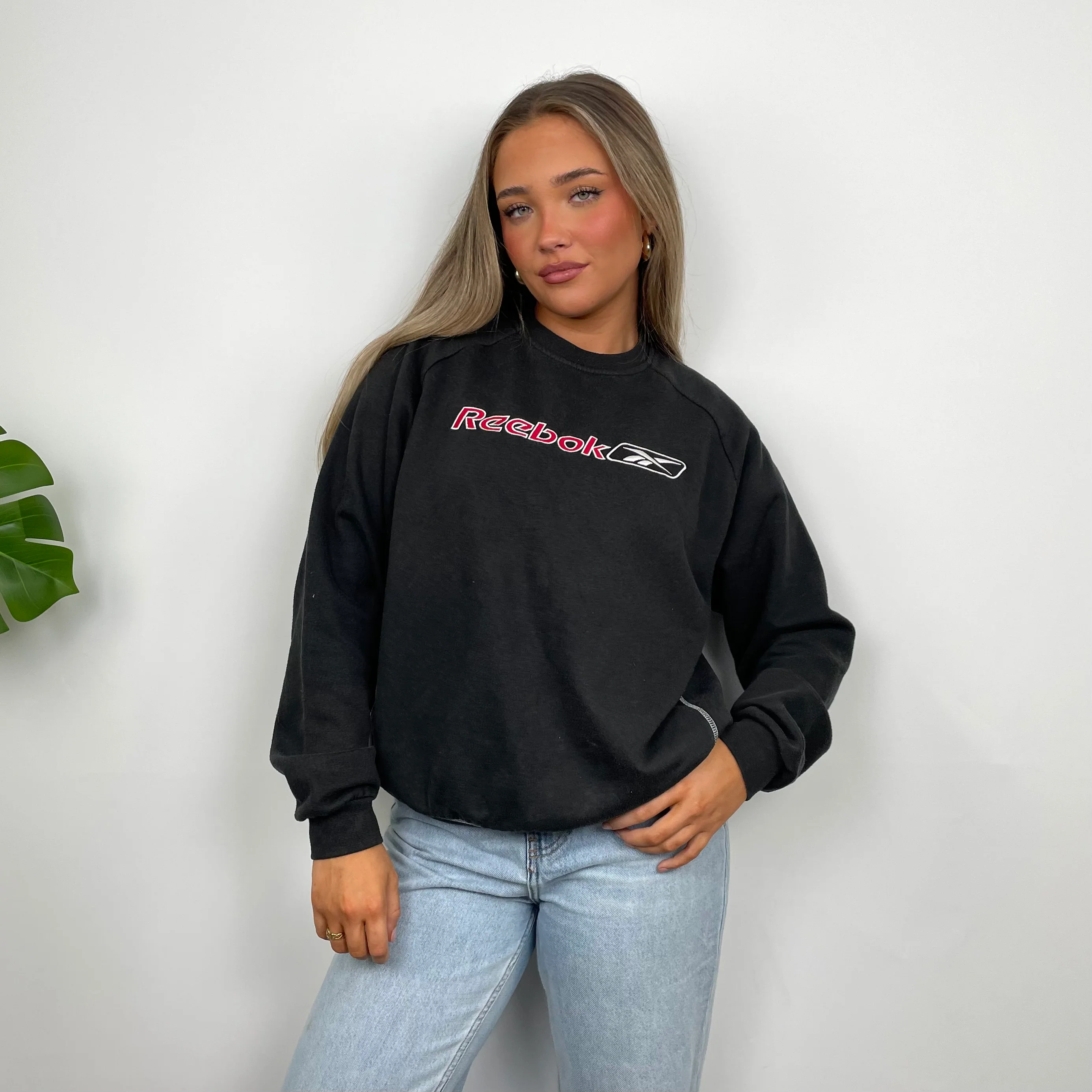 Reebok Black Embroidered Spell Out Sweatshirt (S) - Image 5