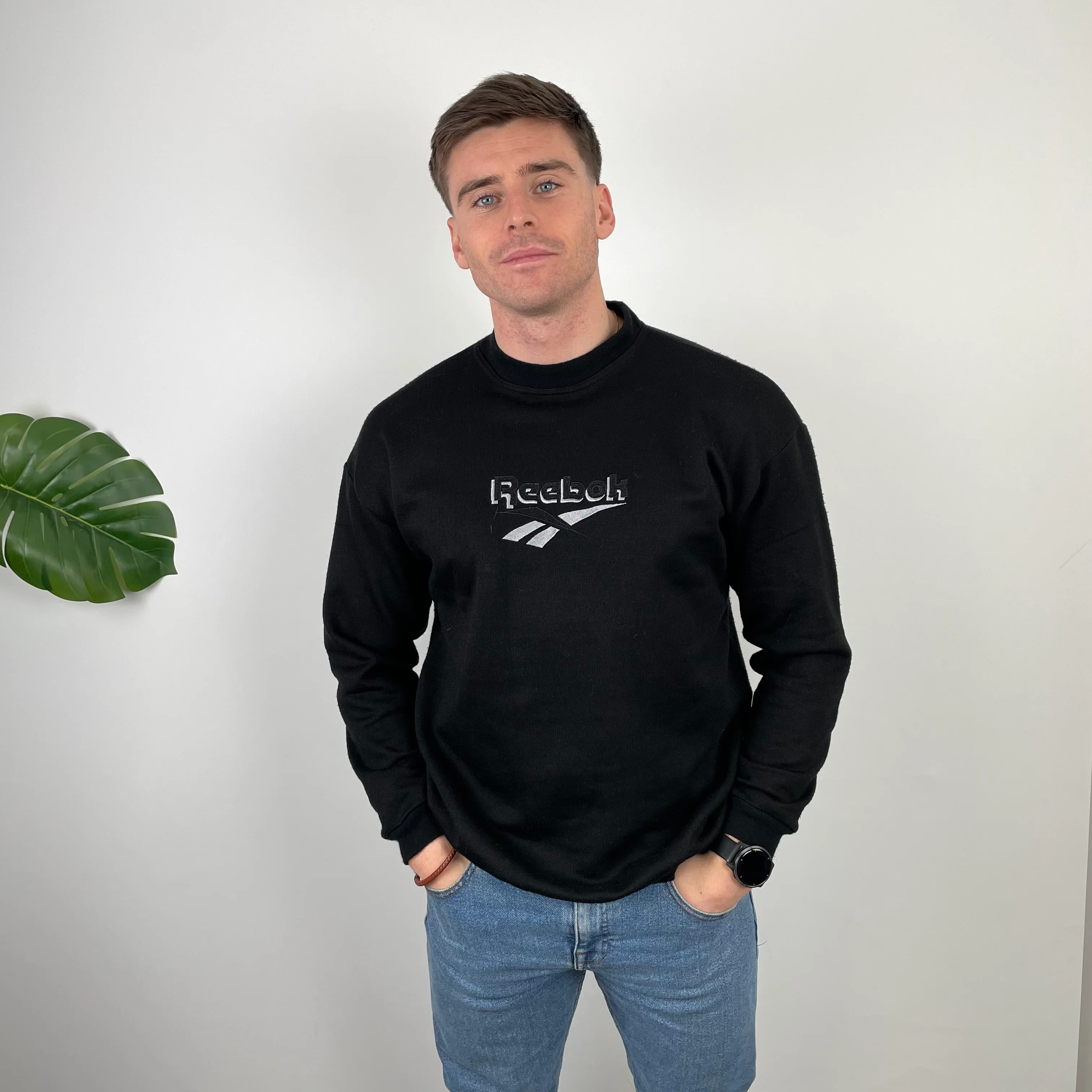 Reebok Black Embroidered Spell Out Sweatshirt (L)