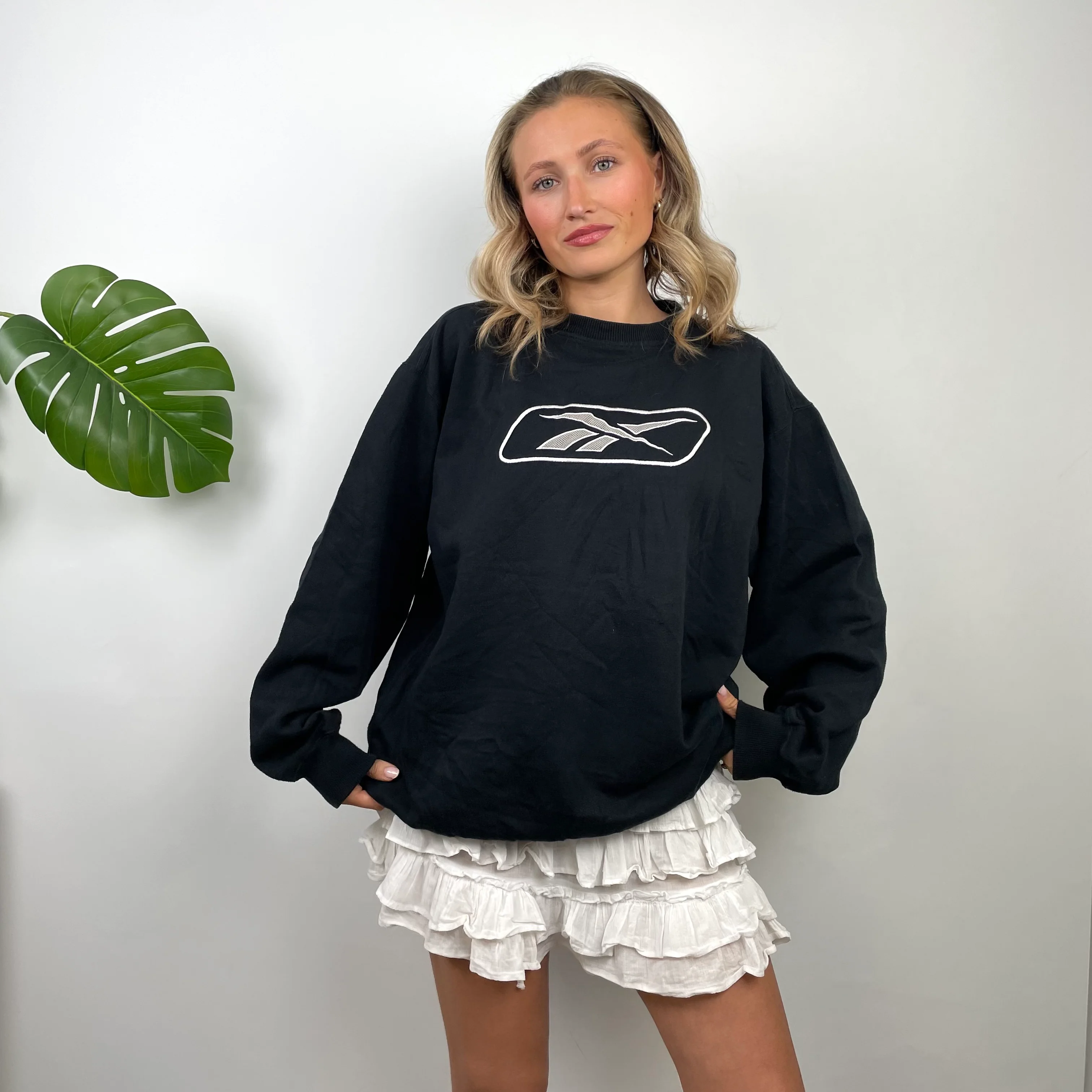 Reebok Black Embroidered Spell Out Sweatshirt (M)