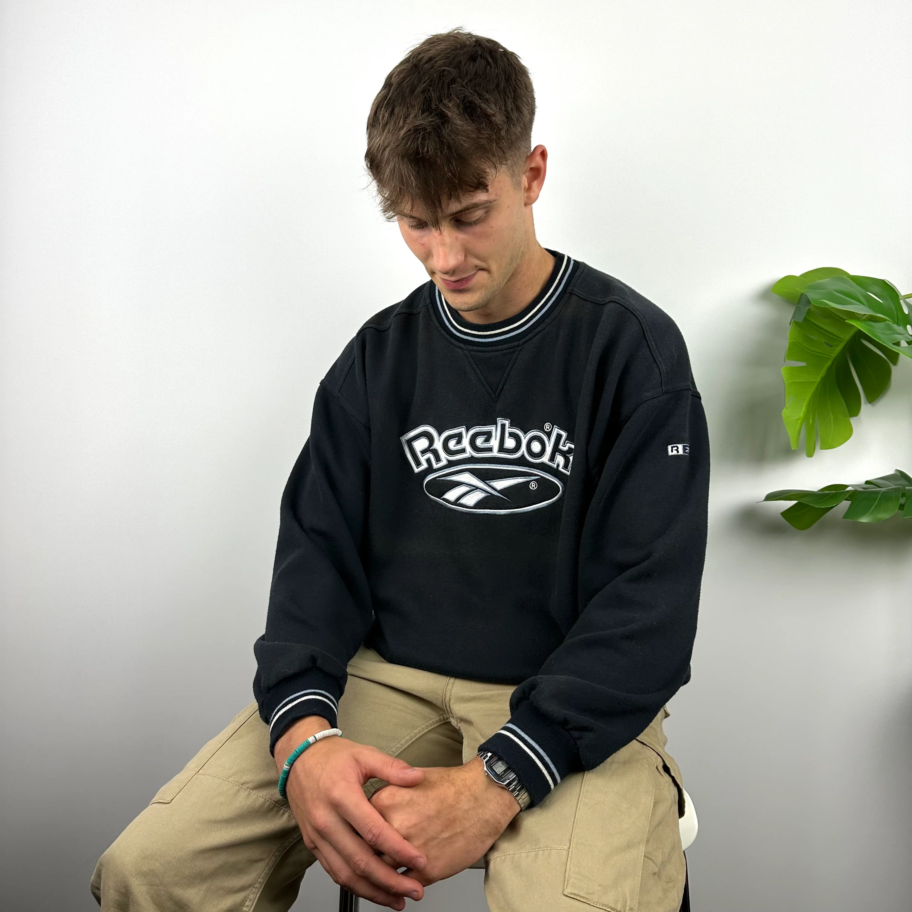Reebok Navy Embroidered Spell Out Sweatshirt (M) - Image 5