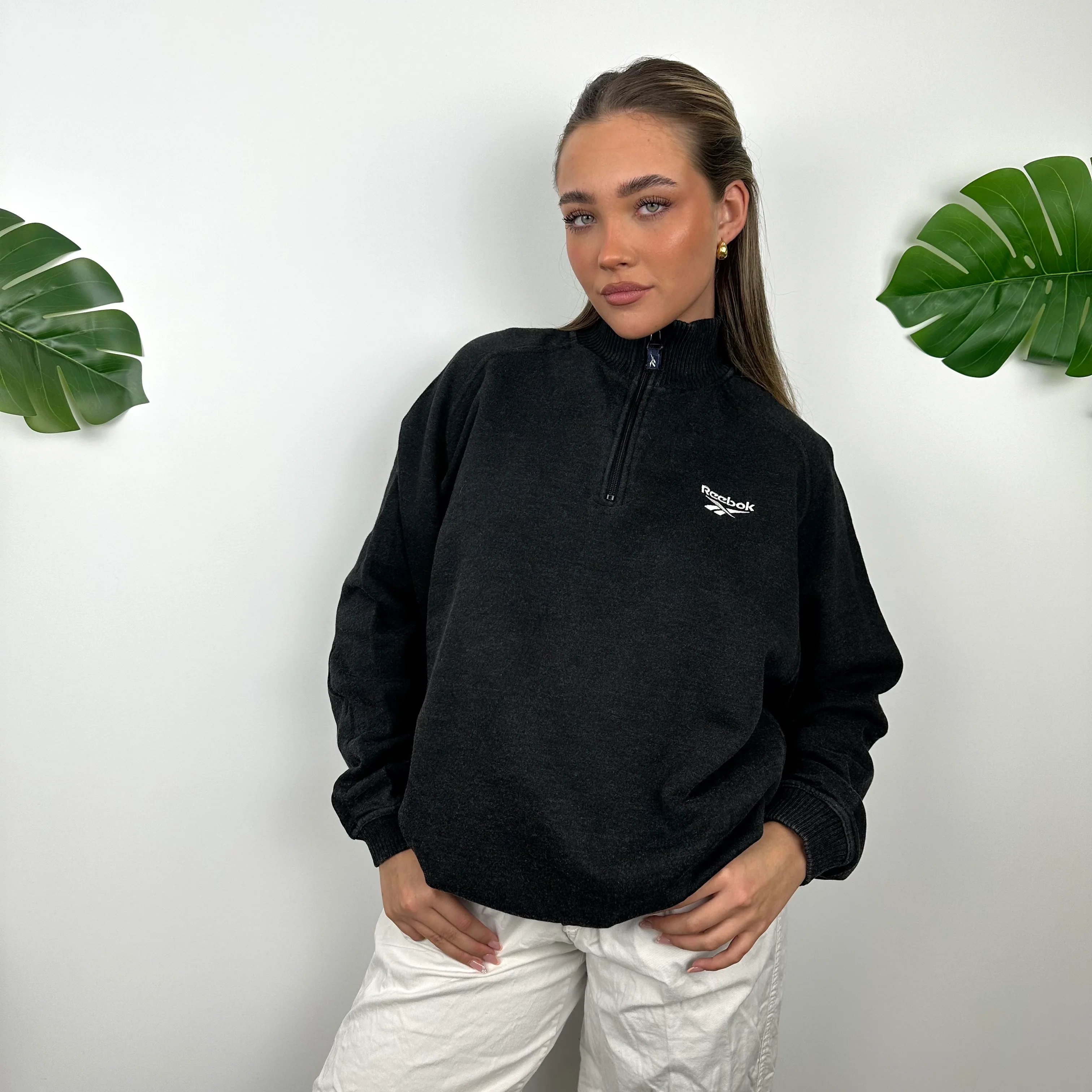 Reebok Black Embroidered Spell Out Quarter Zip Sweatshirt (M) - Image 3