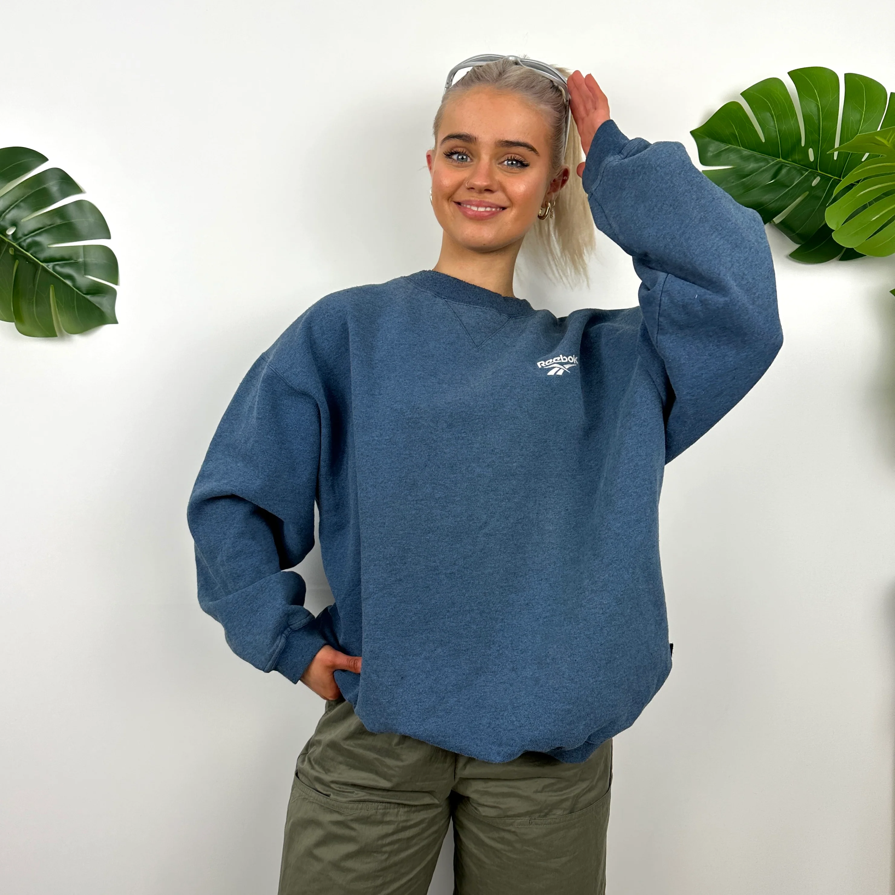 Reebok Blue Embroidered Spell Out Sweatshirt (M)