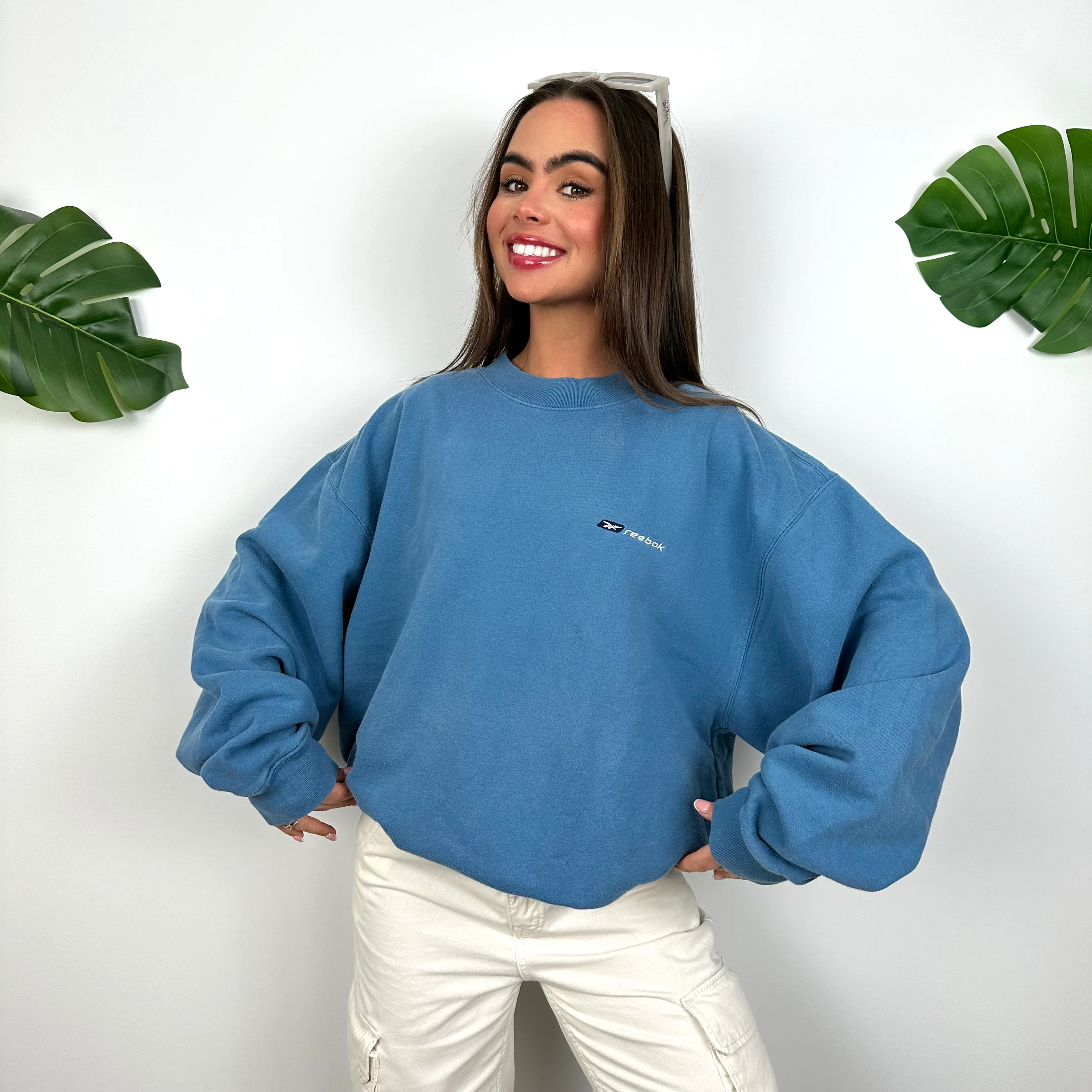 Reebok Blue Embroidered Spell Out Sweatshirt (L) - Image 2
