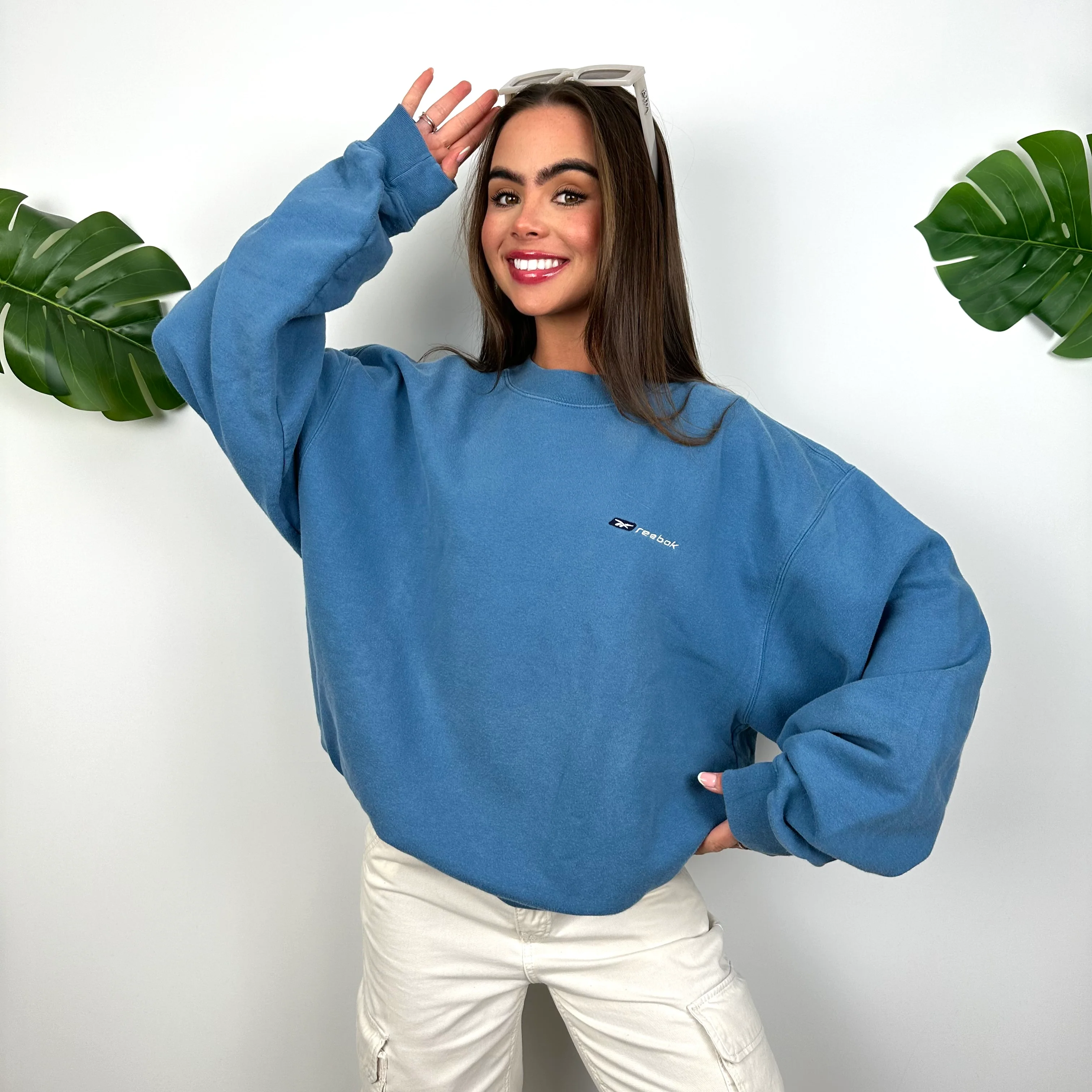 Reebok Blue Embroidered Spell Out Sweatshirt (L) - Image 3
