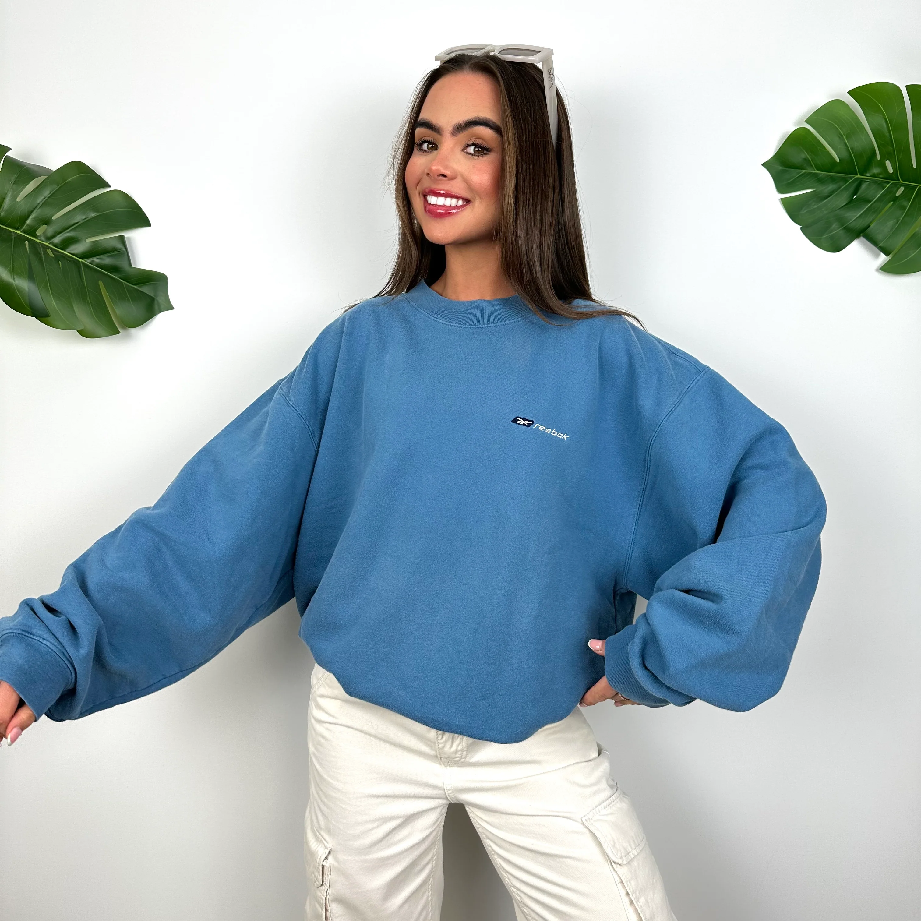 Reebok Blue Embroidered Spell Out Sweatshirt (L) - Image 5