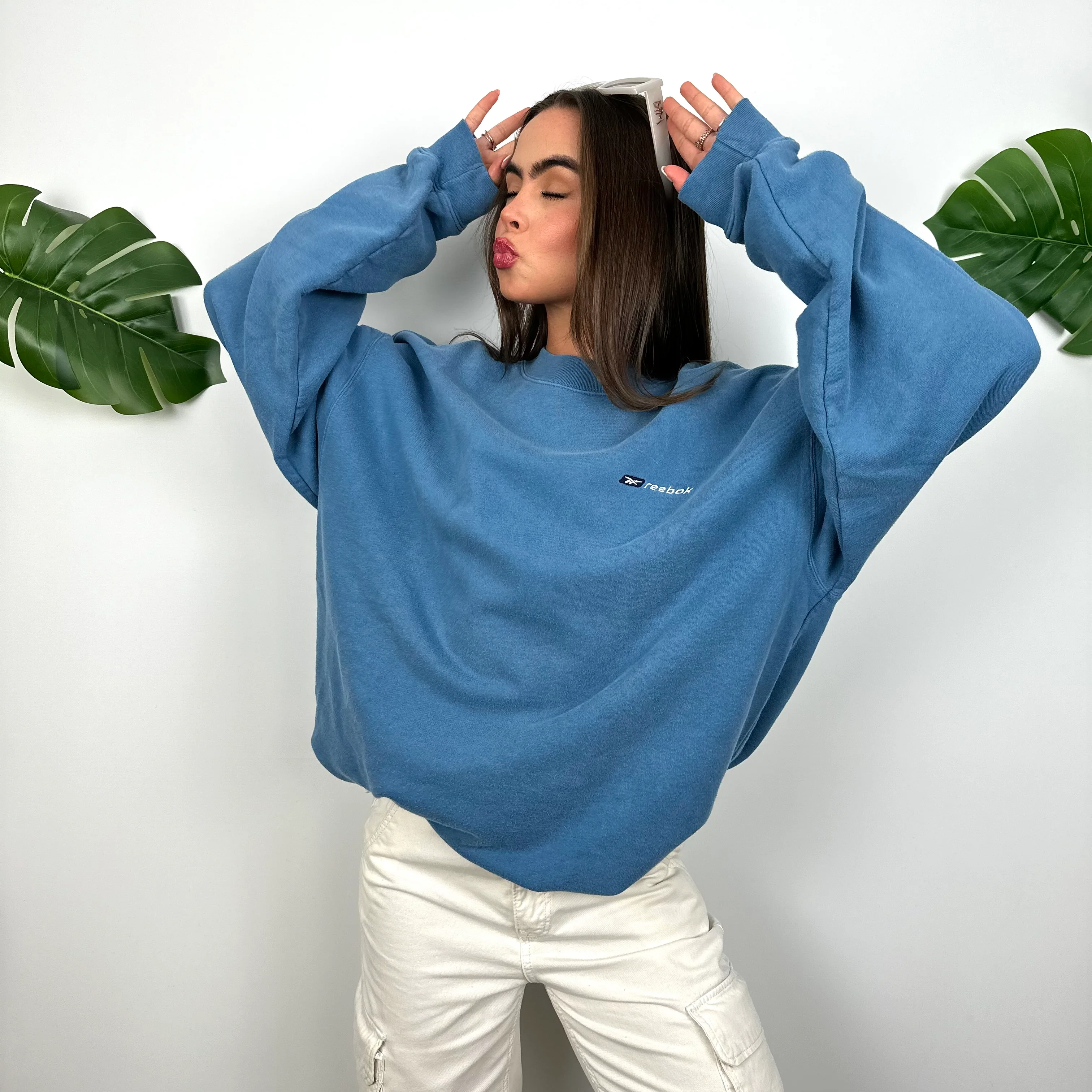 Reebok Blue Embroidered Spell Out Sweatshirt (L) - Image 7