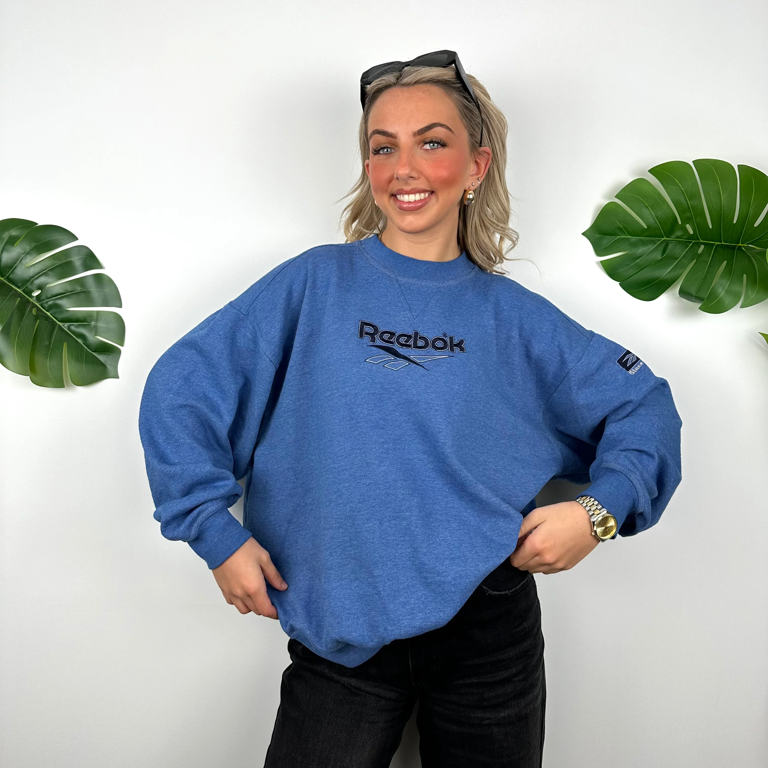 Reebok Blue Embroidered Spell Out Sweatshirt (L)