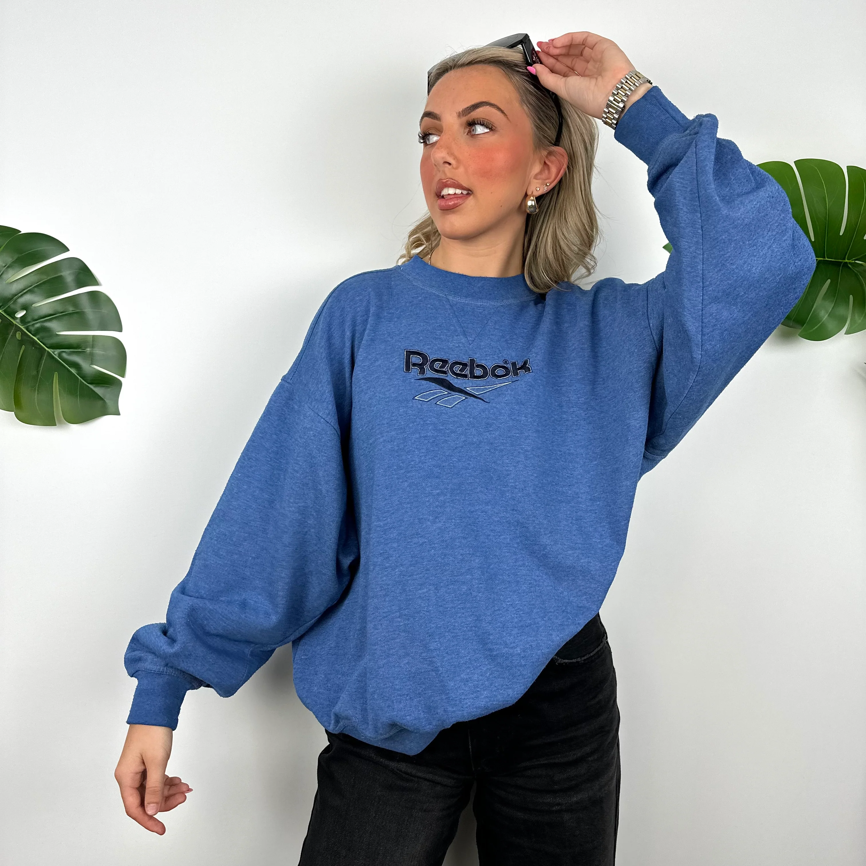 Reebok Blue Embroidered Spell Out Sweatshirt (L) - Image 5