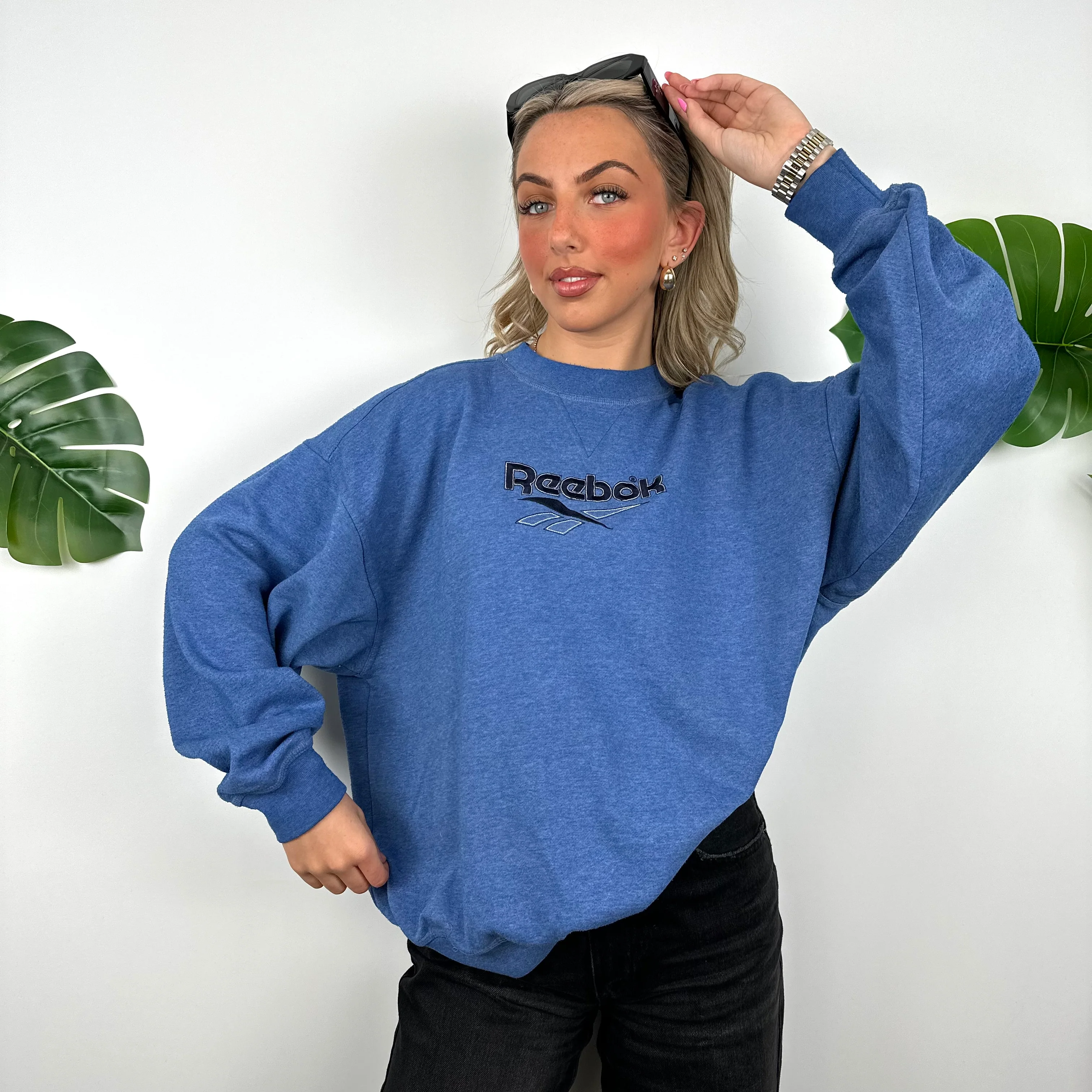 Reebok Blue Embroidered Spell Out Sweatshirt (L) - Image 6