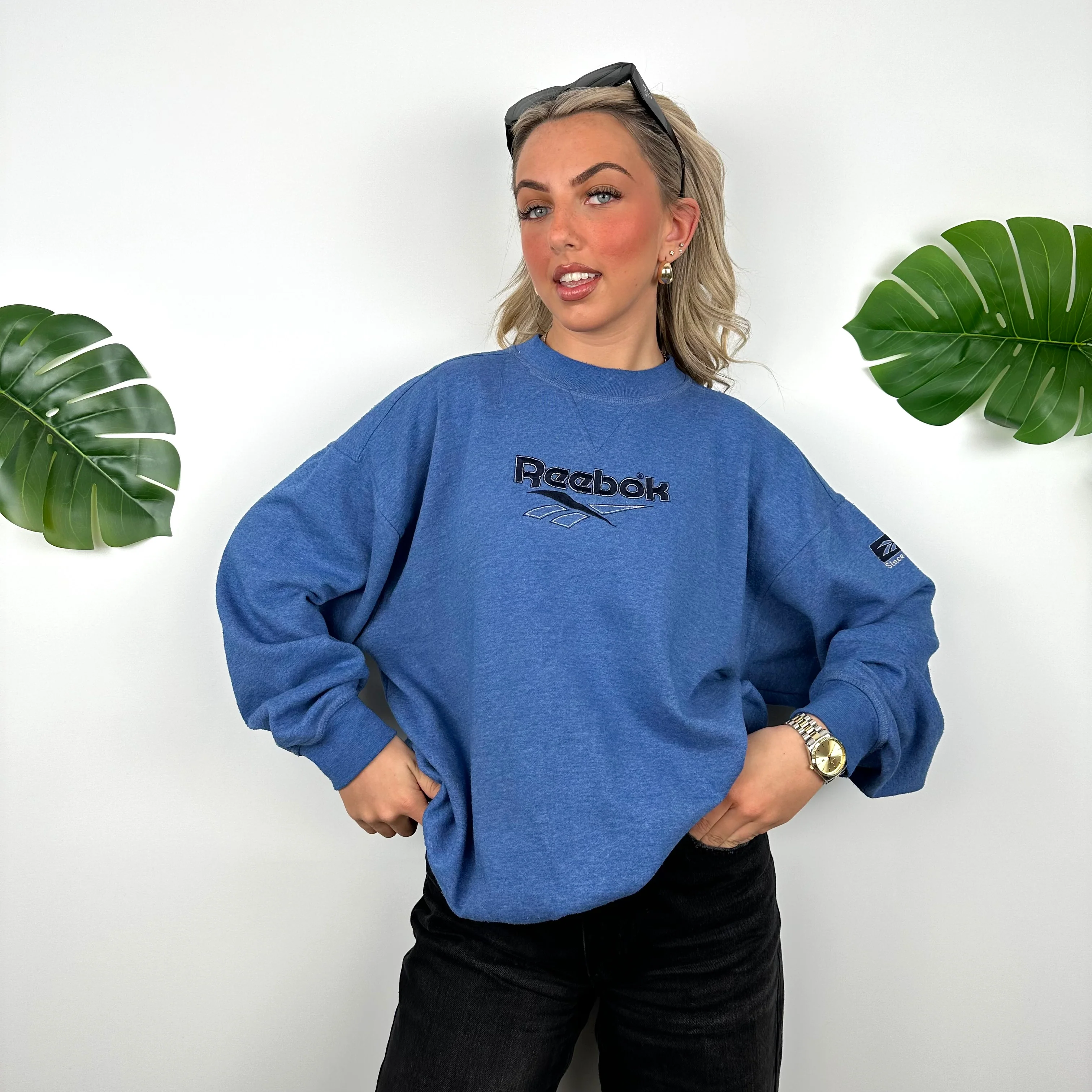 Reebok Blue Embroidered Spell Out Sweatshirt (L) - Image 8