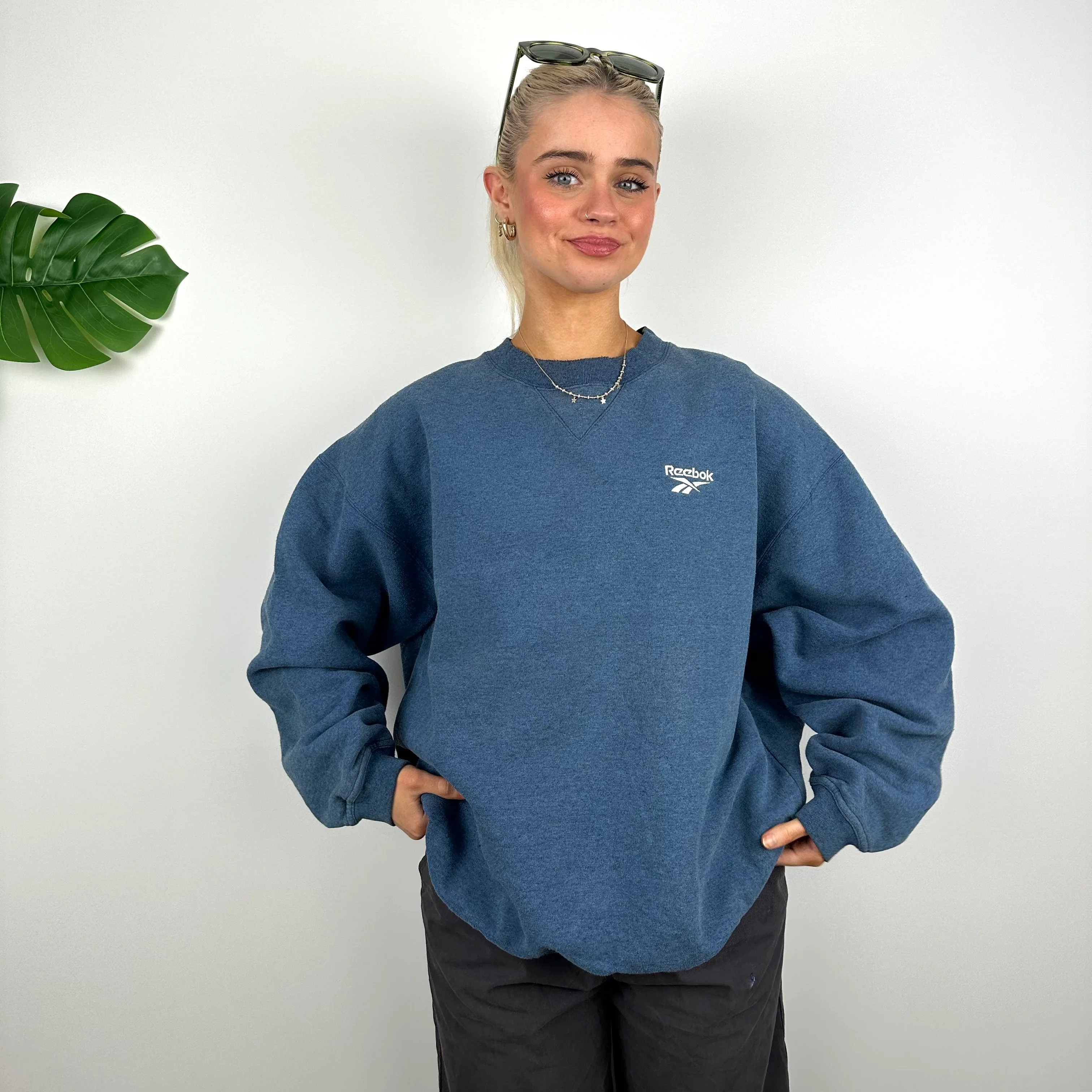 Reebok Blue Embroidered Spell Out Sweatshirt (M) - Image 4