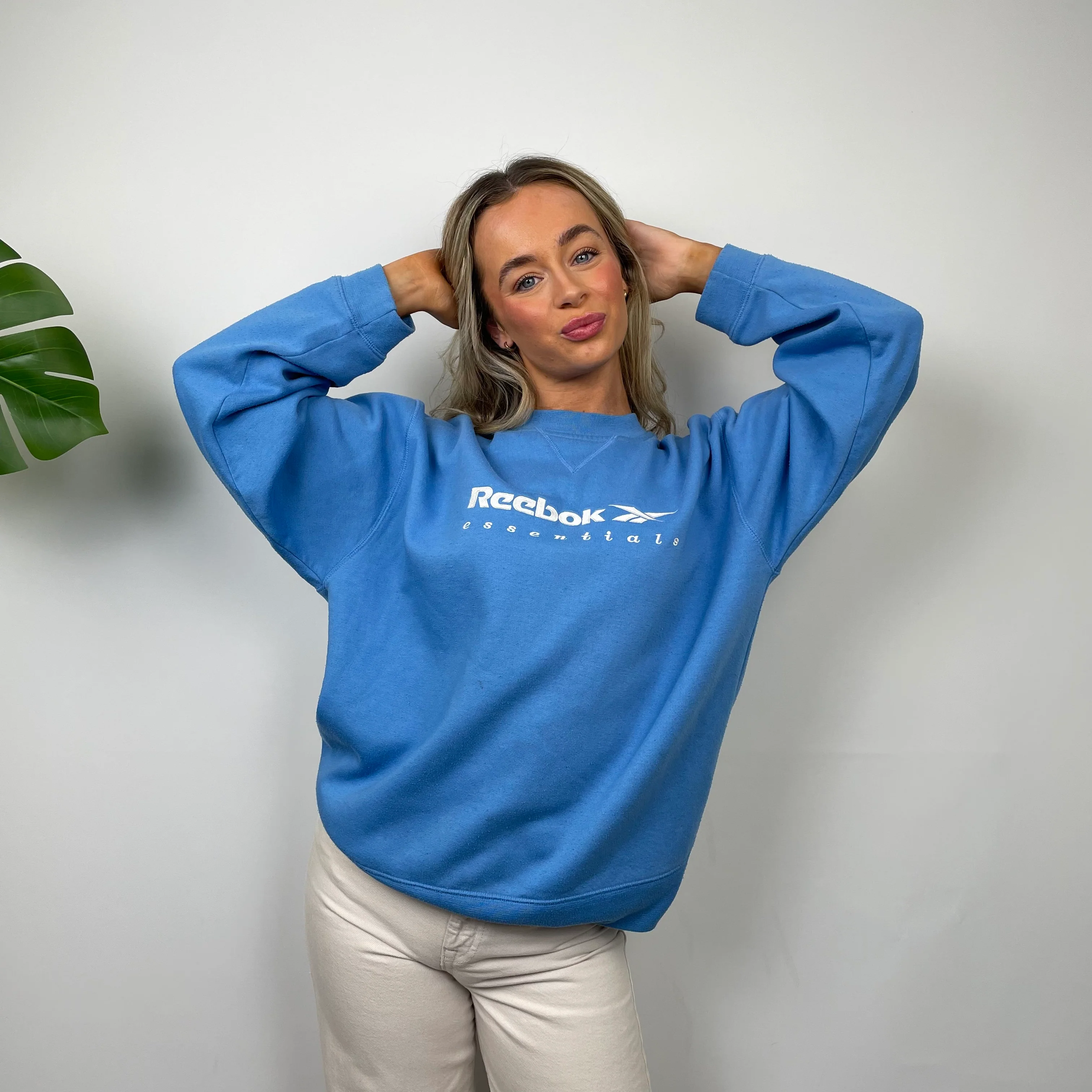 Reebok Blue Embroidered Spell Out Sweatshirt (S) - Image 7