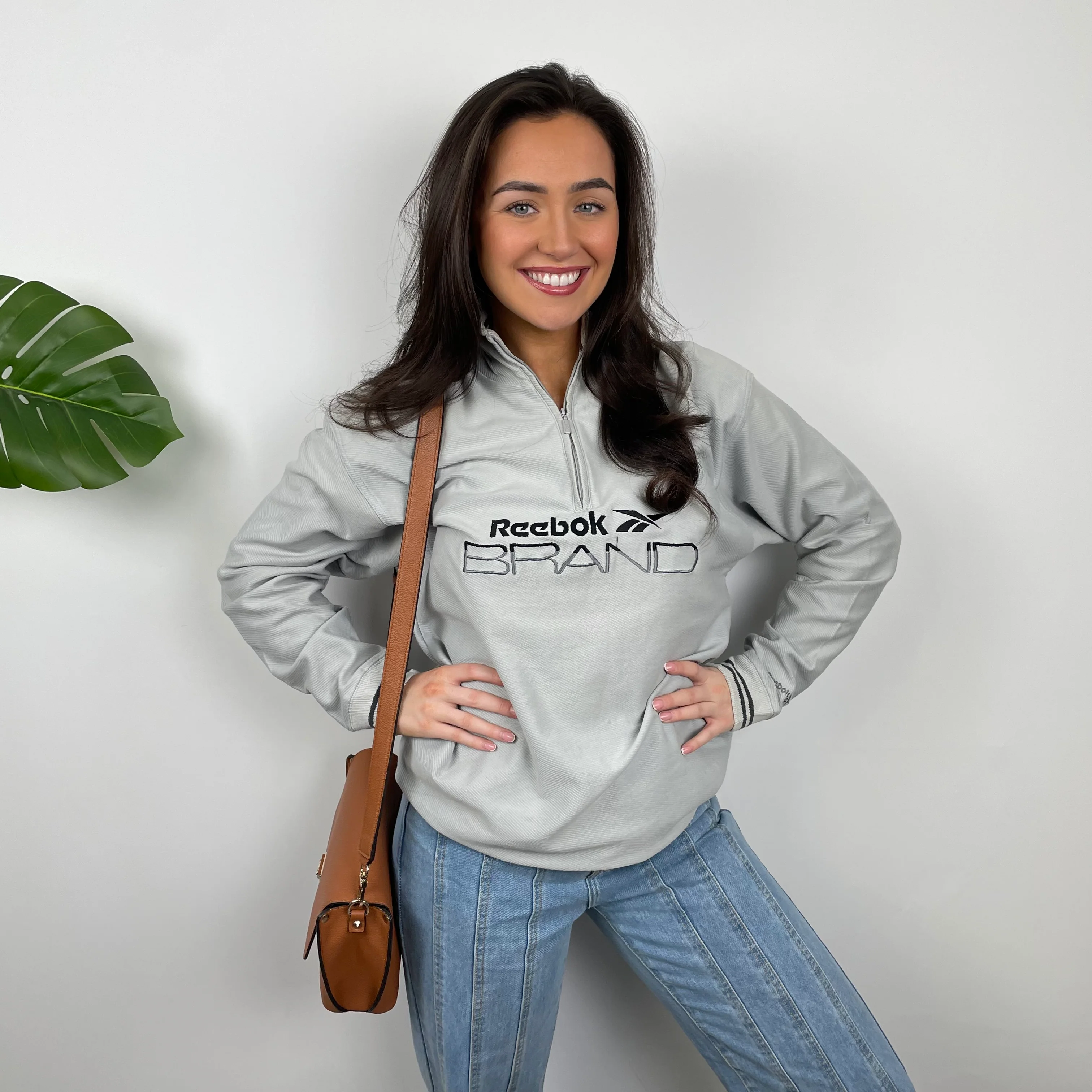 Reebok Brand Grey Embroidered Spell Out Quarter Zip Sweatshirt (XL) - Image 6