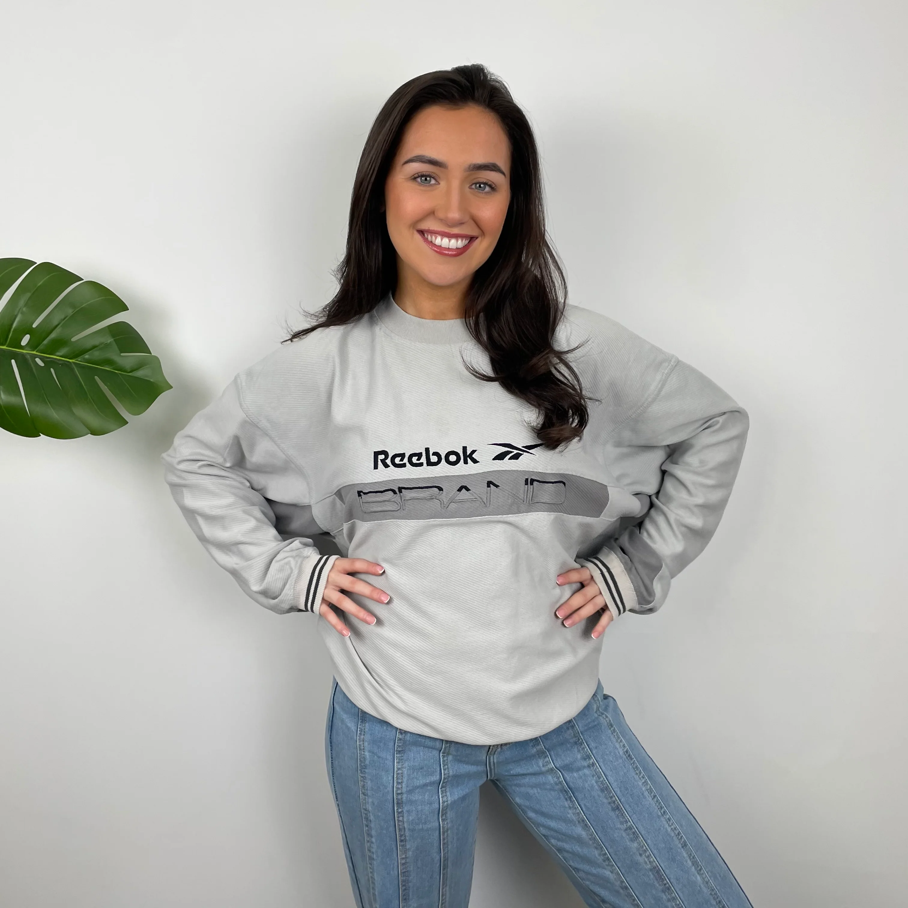Reebok Brand Grey Embroidered Spell Out Sweatshirt (L)