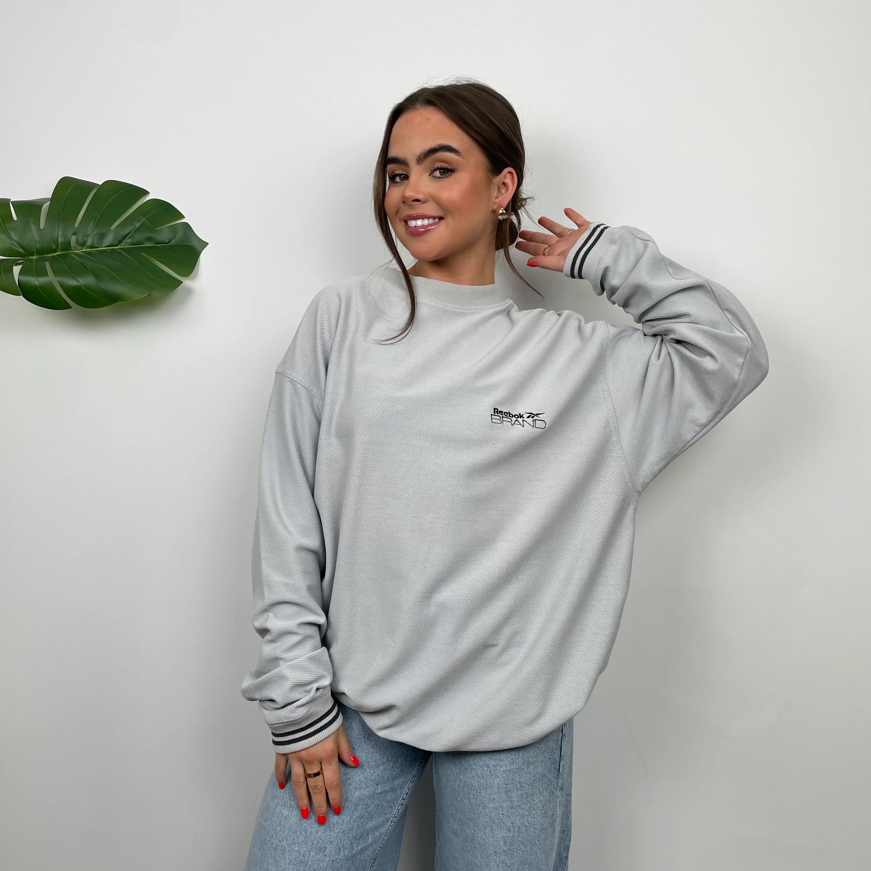 Reebok Brand Grey Embroidered Spell Out Sweatshirt (XXL) - Image 2