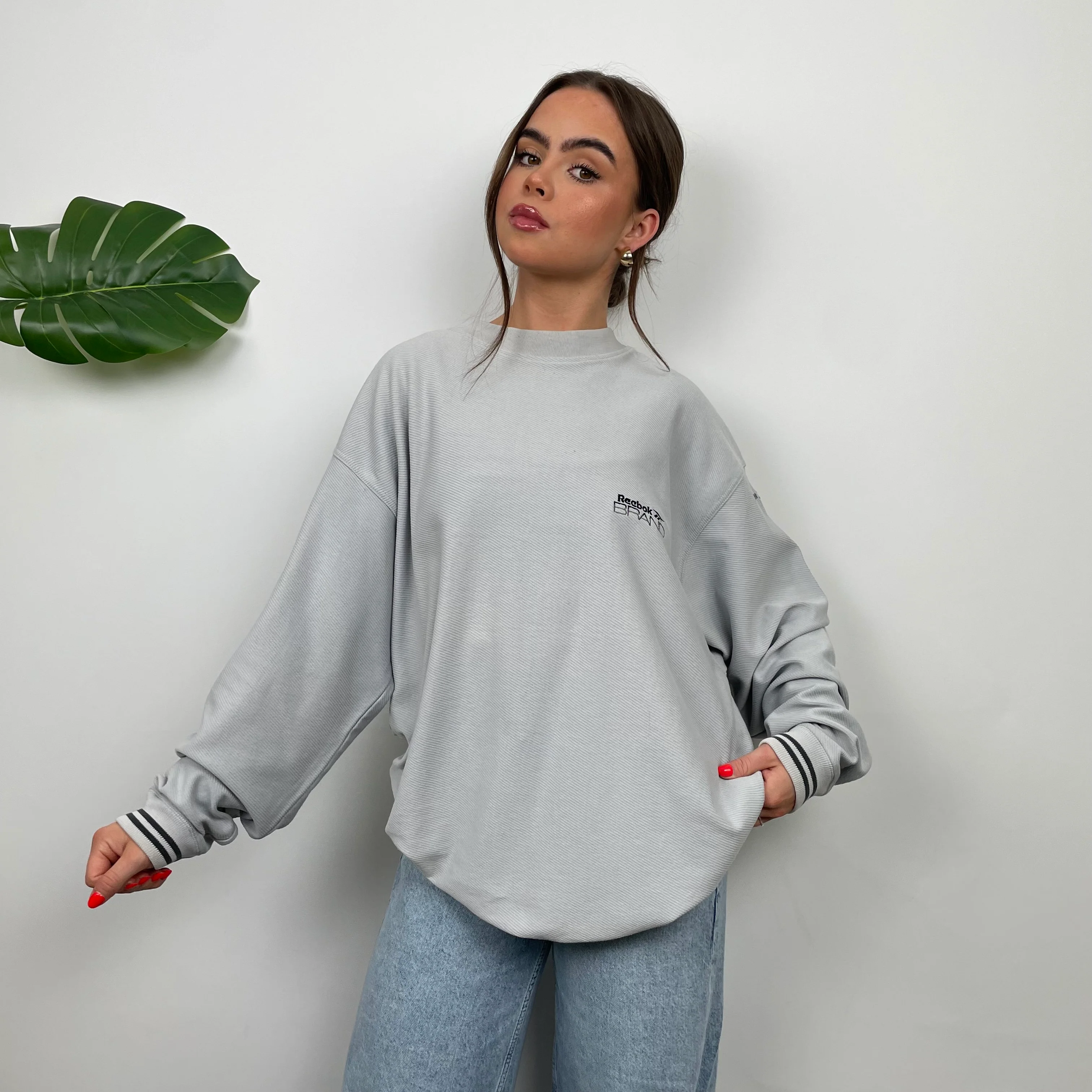 Reebok Brand Grey Embroidered Spell Out Sweatshirt (XXL) - Image 3