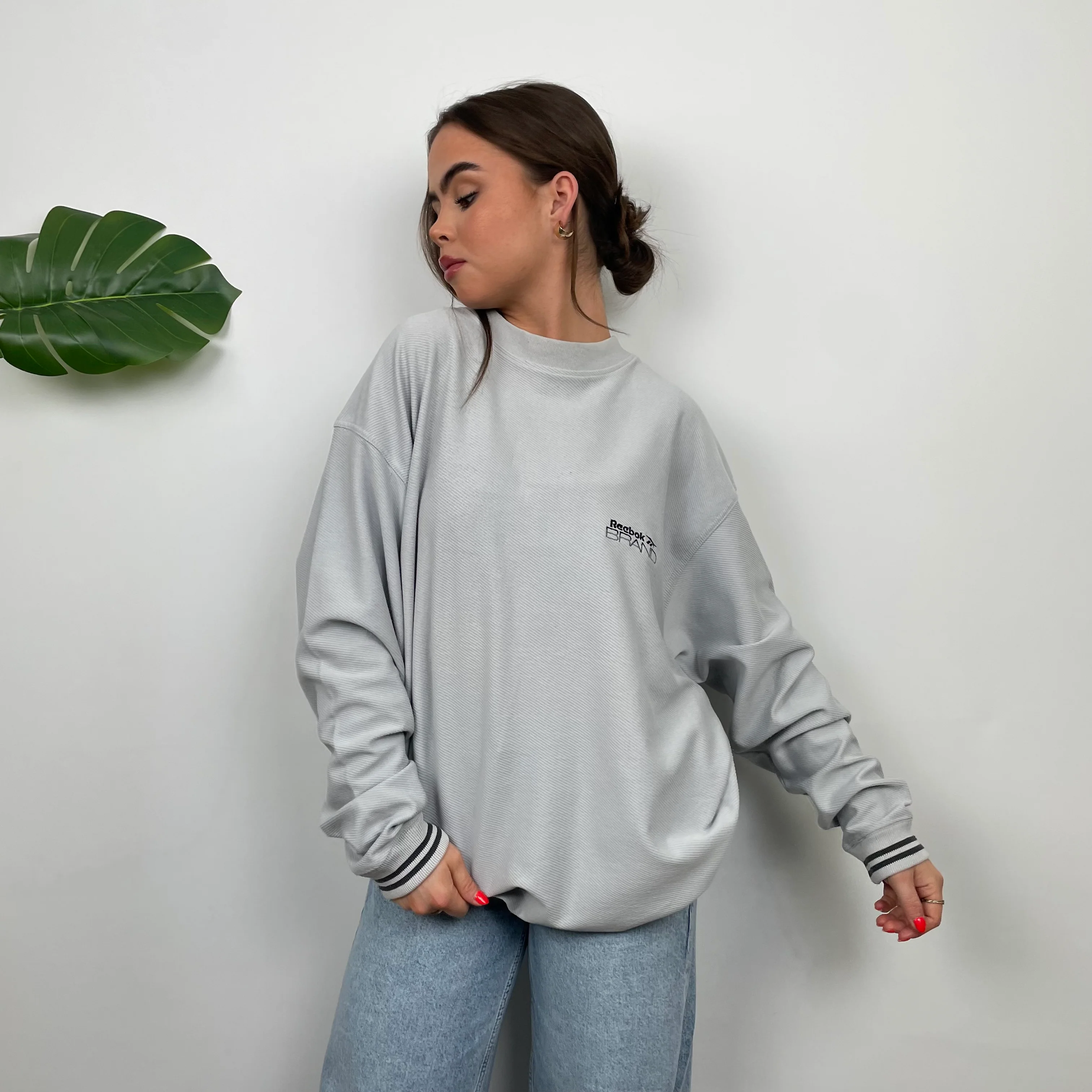 Reebok Brand Grey Embroidered Spell Out Sweatshirt (XXL) - Image 4