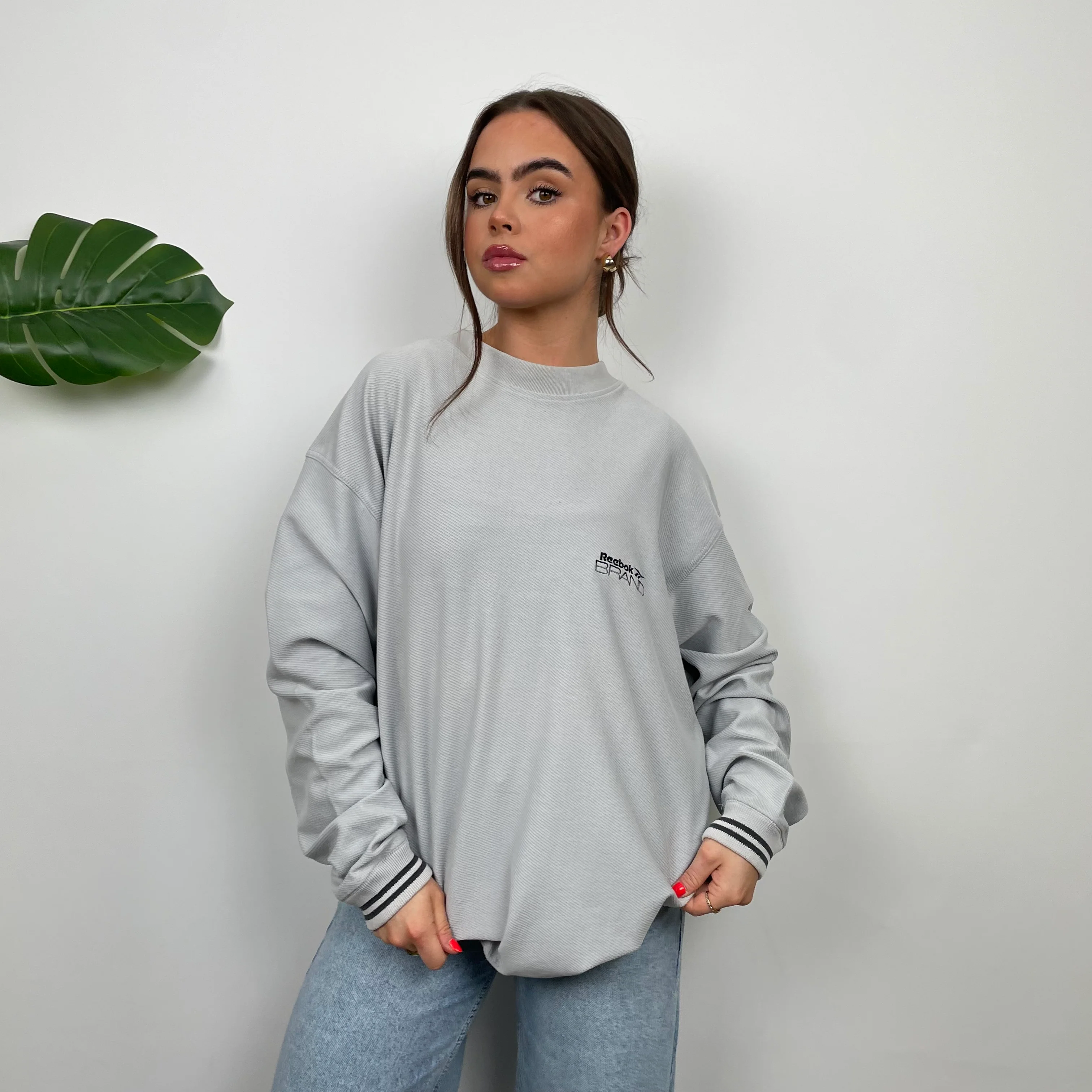 Reebok Brand Grey Embroidered Spell Out Sweatshirt (XXL) - Image 5