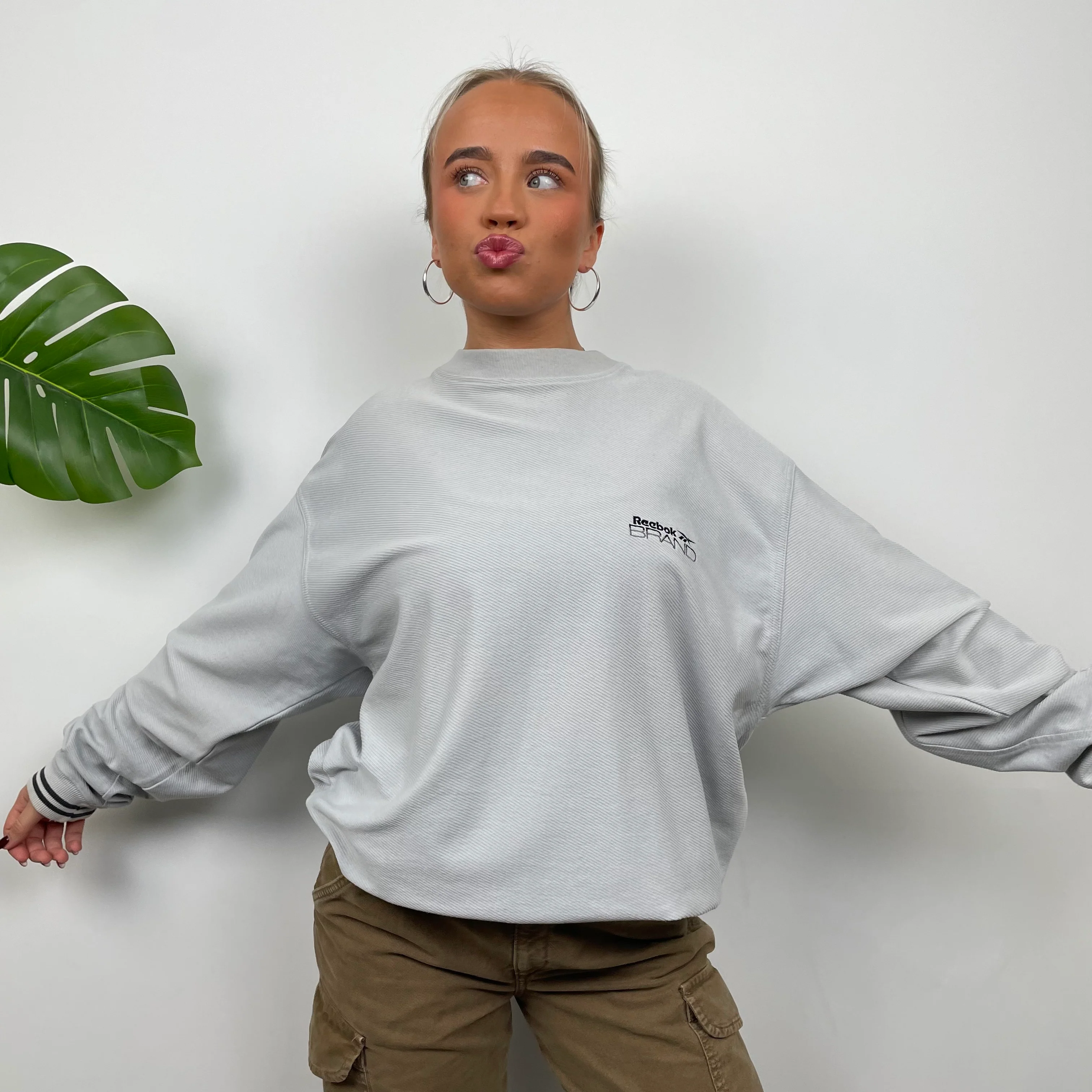 Reebok Brand Grey Embroidered Spell Out Sweatshirt (XXL) - Image 5