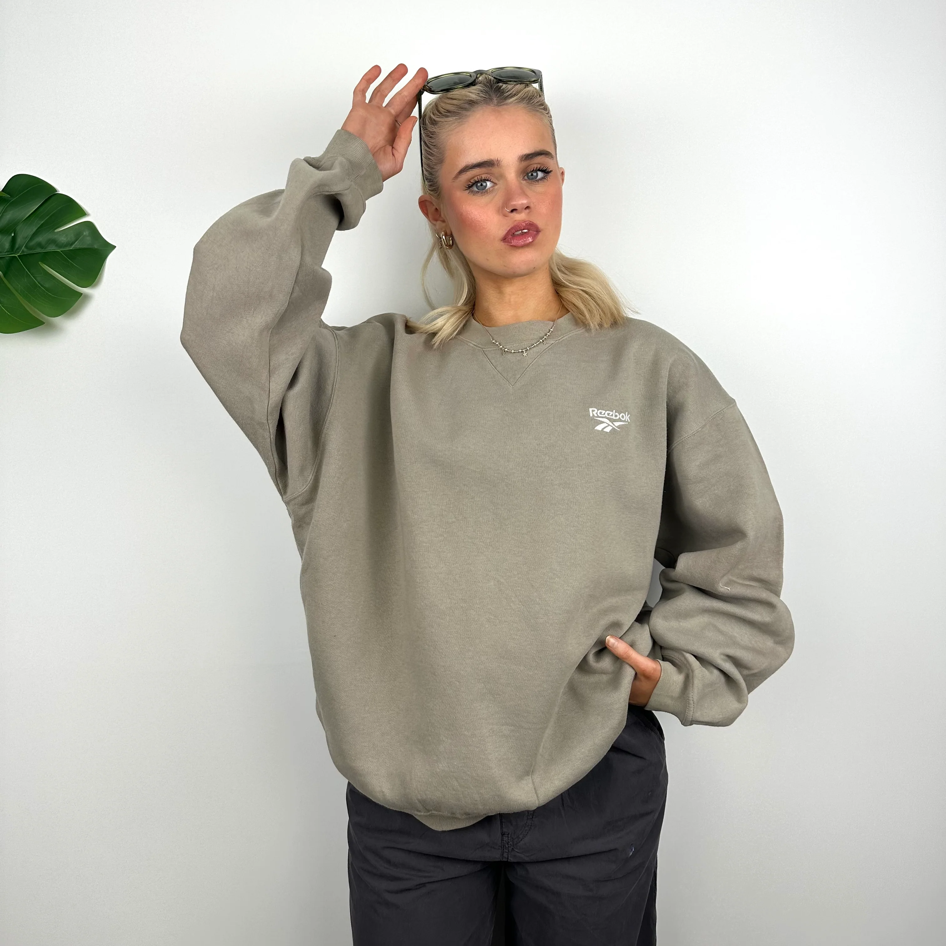 Reebok Brown Embroidered Spell Out Sweatshirt (L)