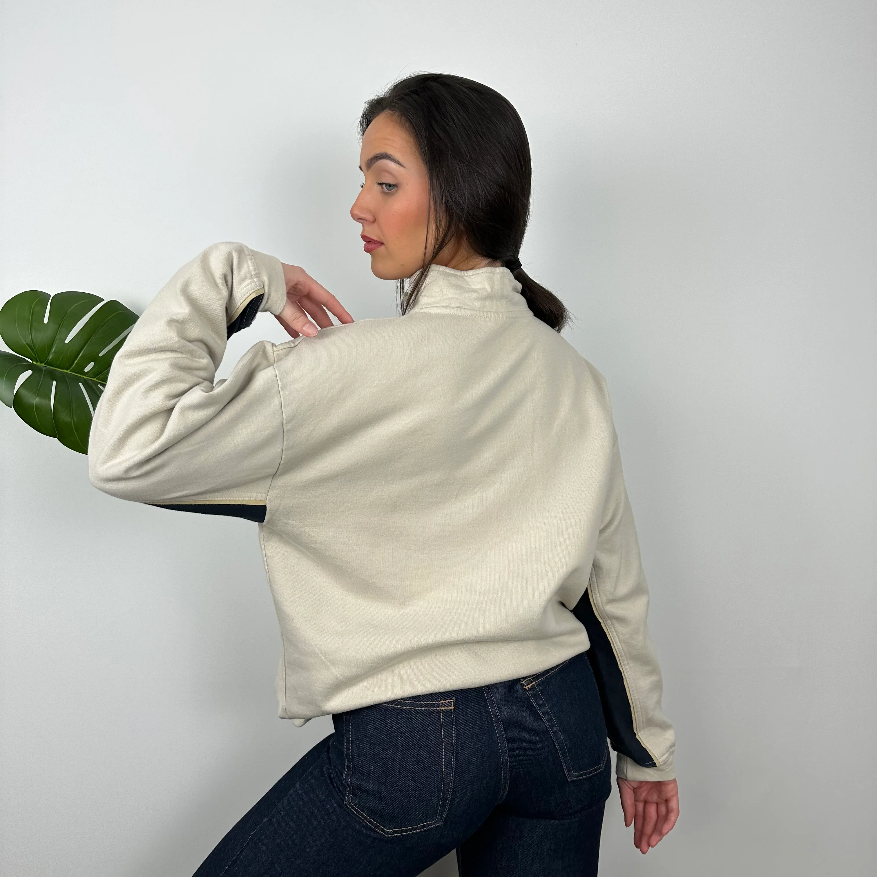 Reebok Cream Embroidered Spell Out Quarter Zip (M) - Image 6