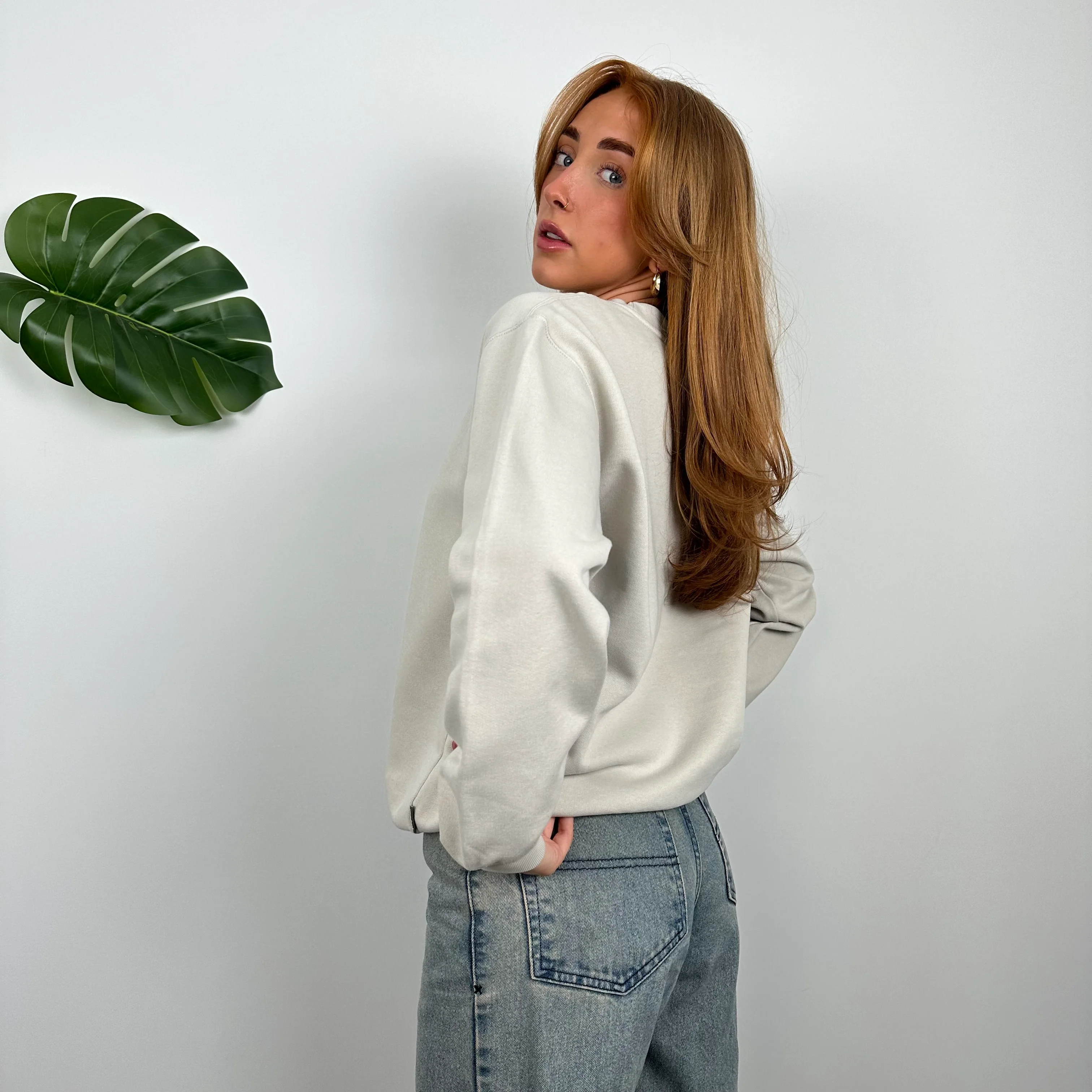 Reebok Cream Embroidered Spell Out Sweatshirt (S) - Image 3