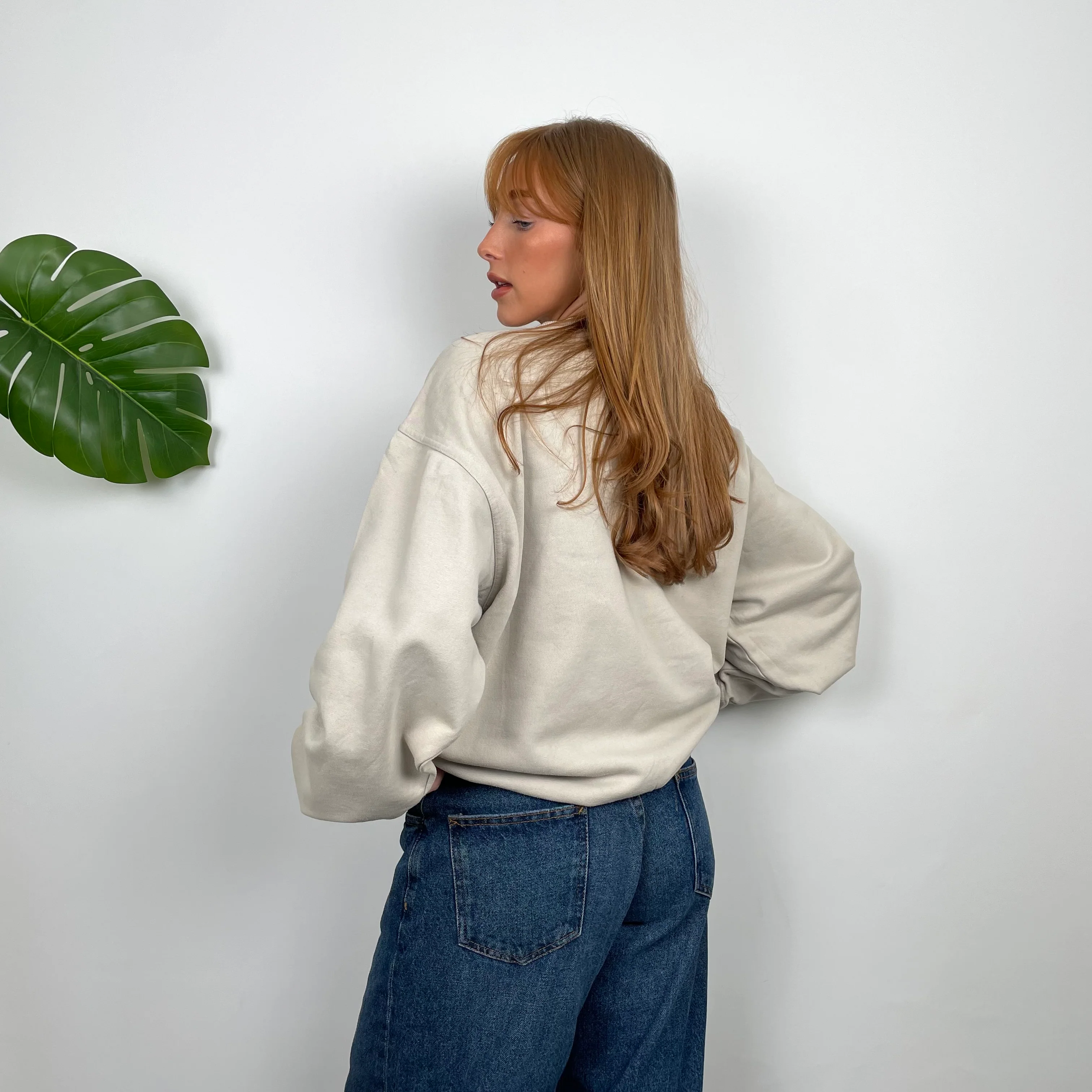 Reebok Cream Embroidered Spell Out Sweatshirt (L) - Image 5